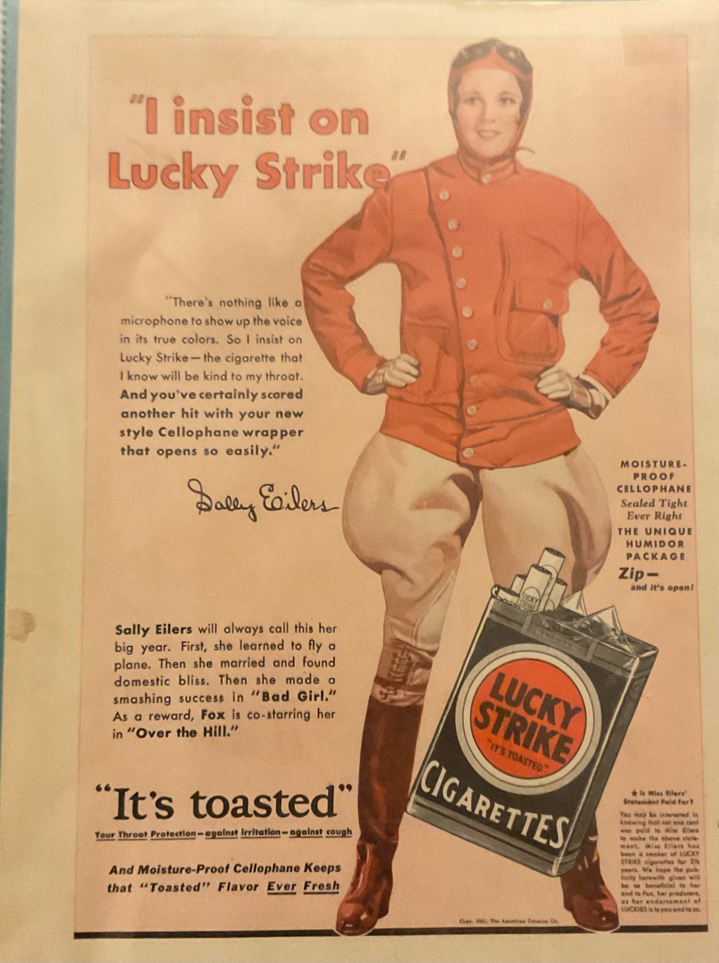 1931 Lucky Strikes Sally Eilers Magazine Ad