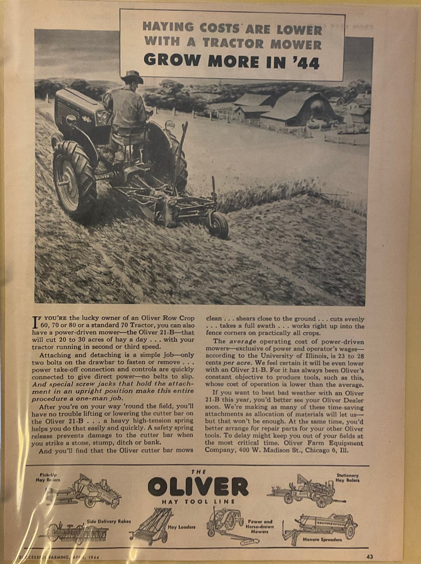 1944 Oliver Tractor Grow More in '44 Magazine Ad N743