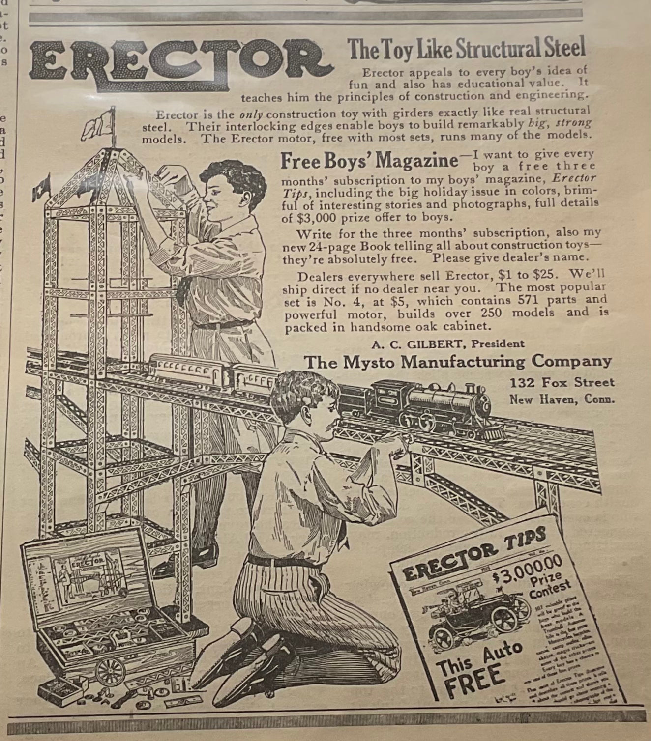 1915 Erector Set Toy Magazine Ad