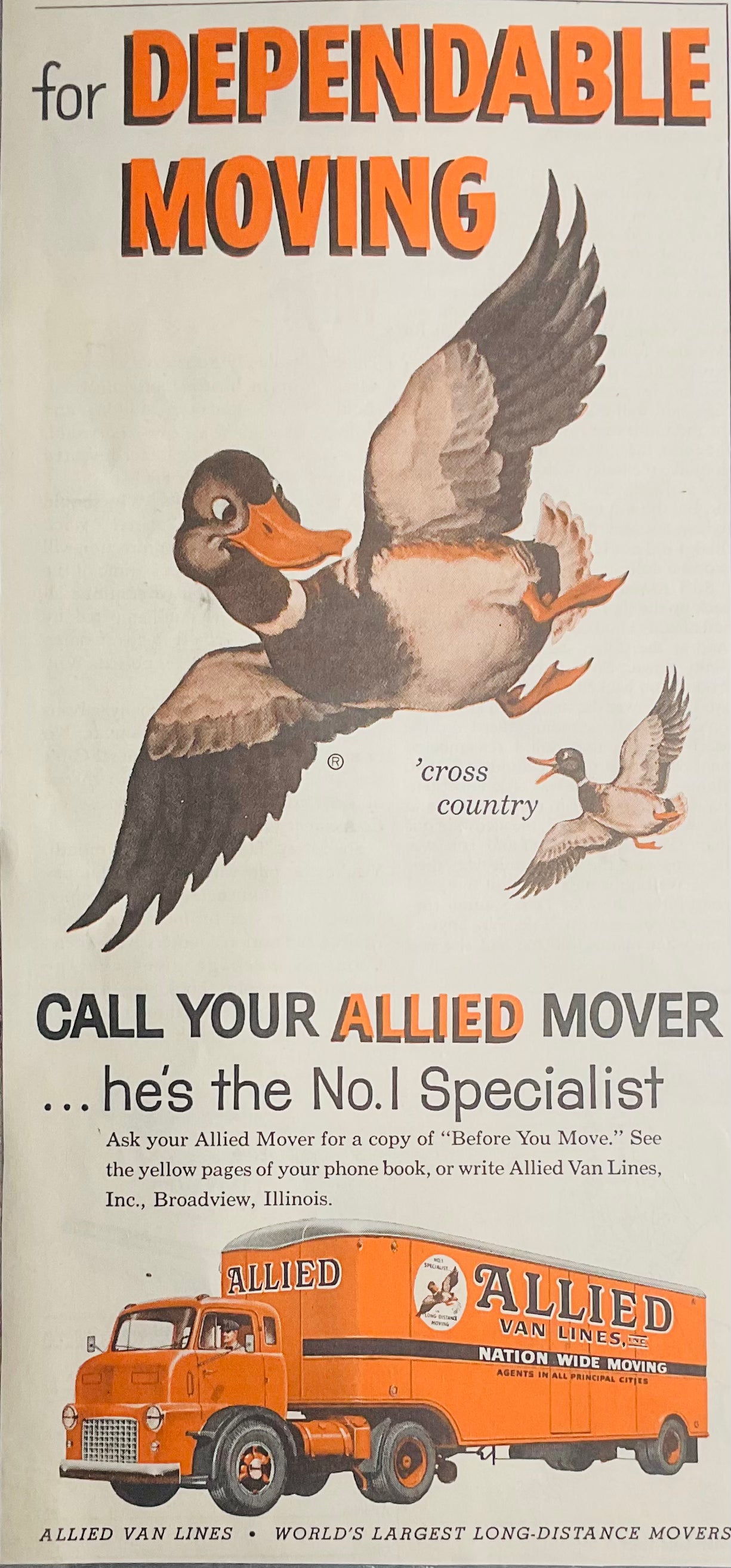 1957 Allied Van Lines Magazine Ad Ready for Framing #1726