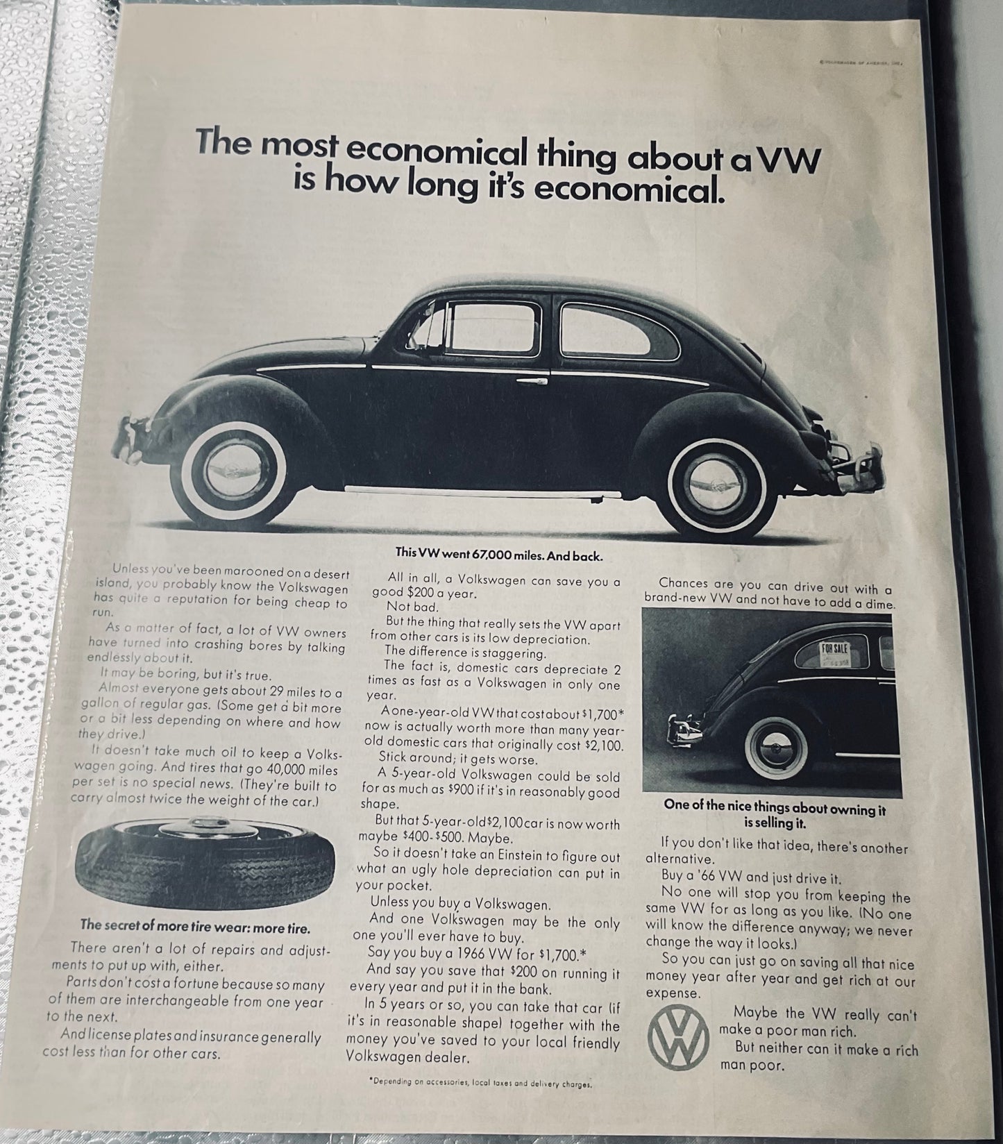1966 Volkswagen Beetle Magazine Ad - Retains Value #1731