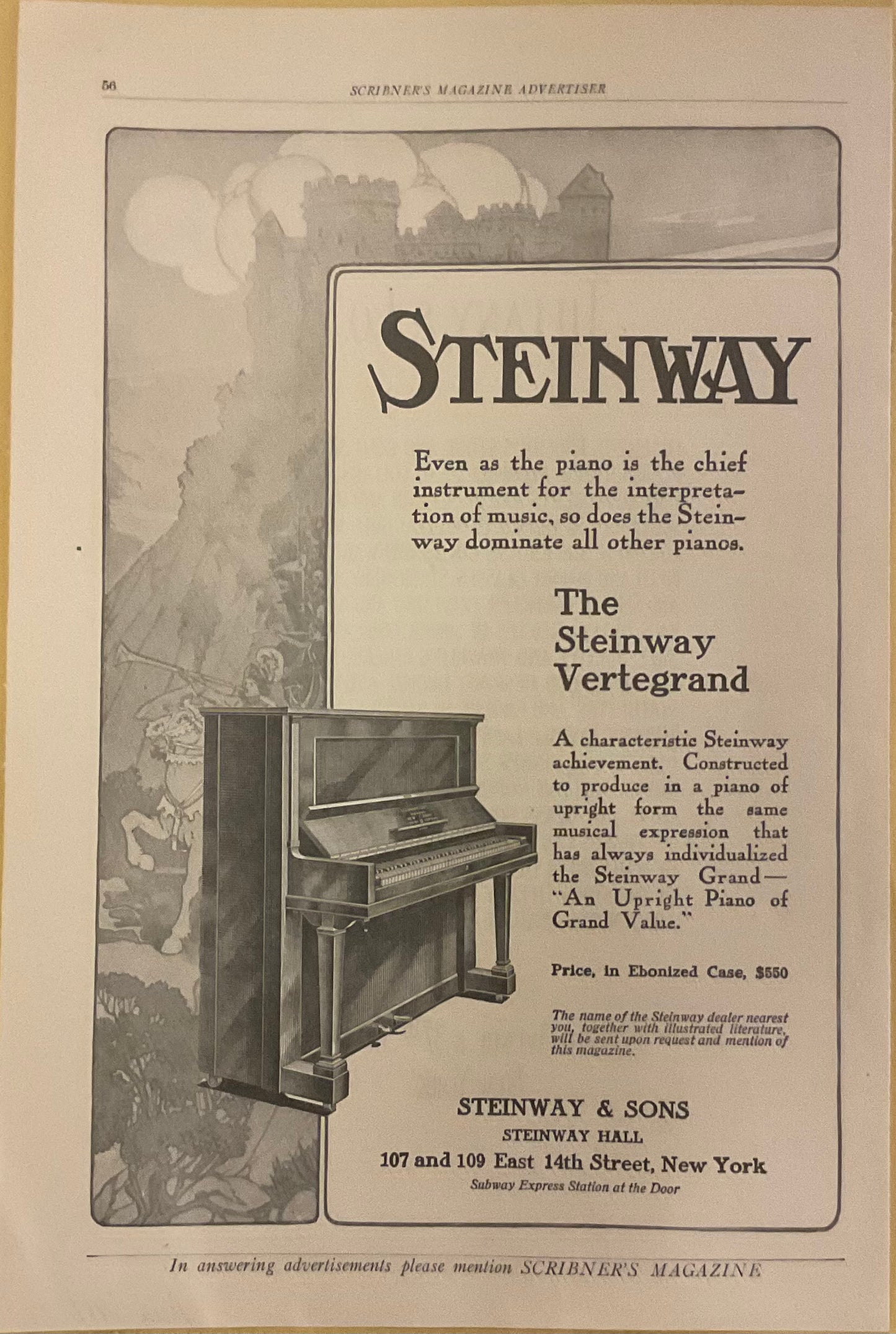 1911 Steinway Vertegrand Piano Magazine Ad N873