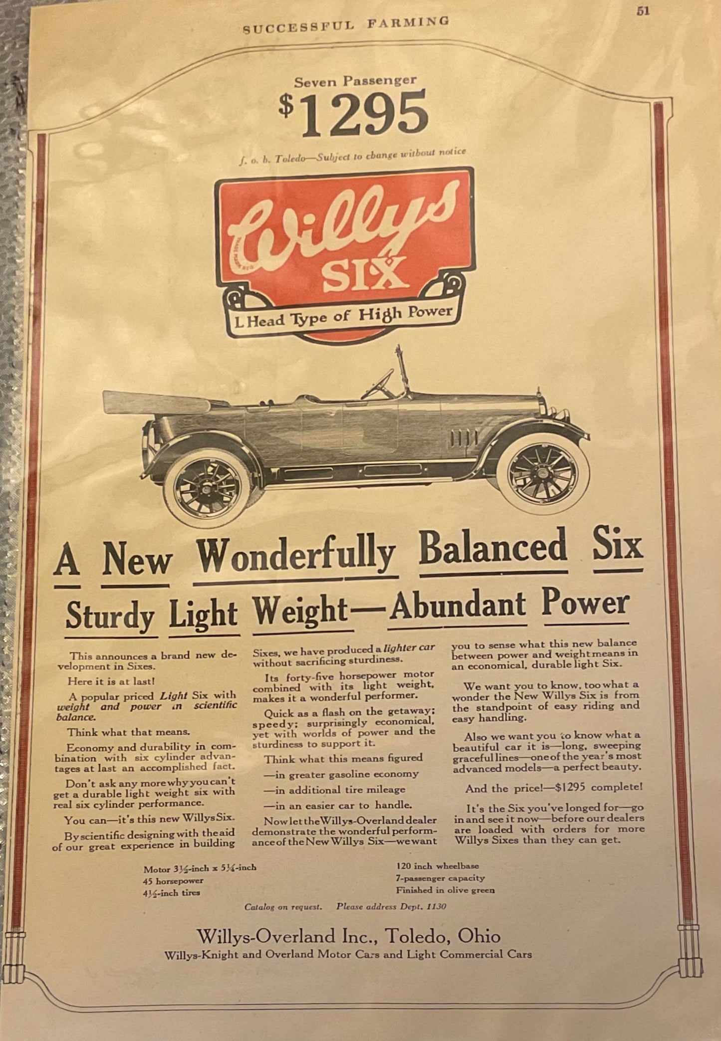 1917 Willy’s-Overland 7-Passenger Willy’s Six Magazine Ad