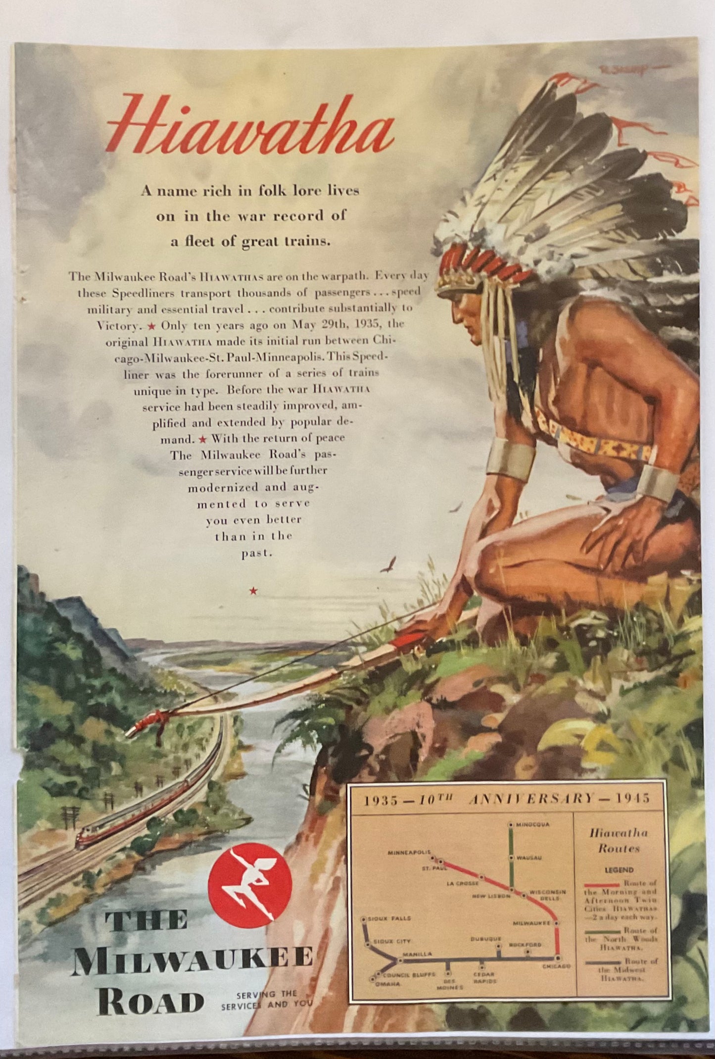 1945 Milwaukee Road Hiawatha Train Route Magazine Ad N650