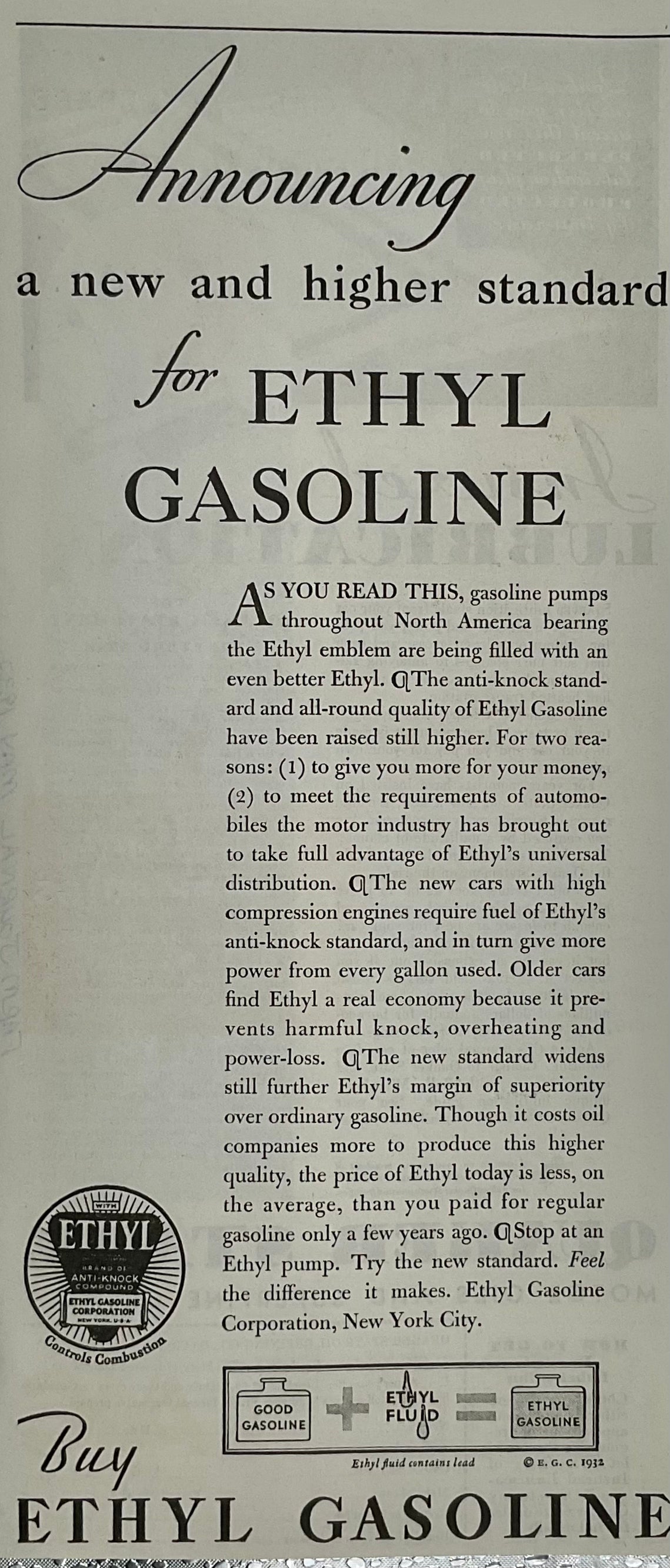 1932 Ethyl Gasoline Magazine Ad N335