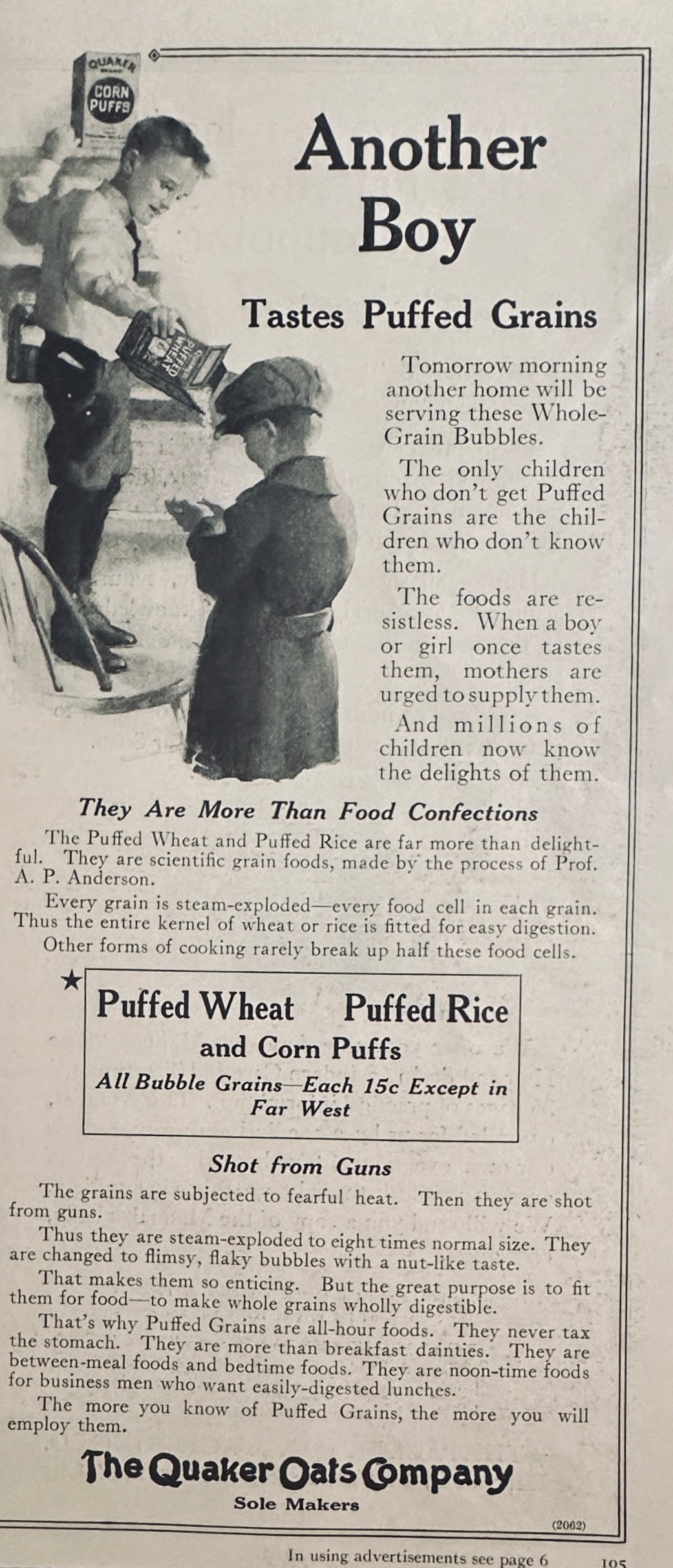 1919 Quaker Oats Puffed Rice, Corn Puffs & Puffed Wheat Cereals Magazine Ad