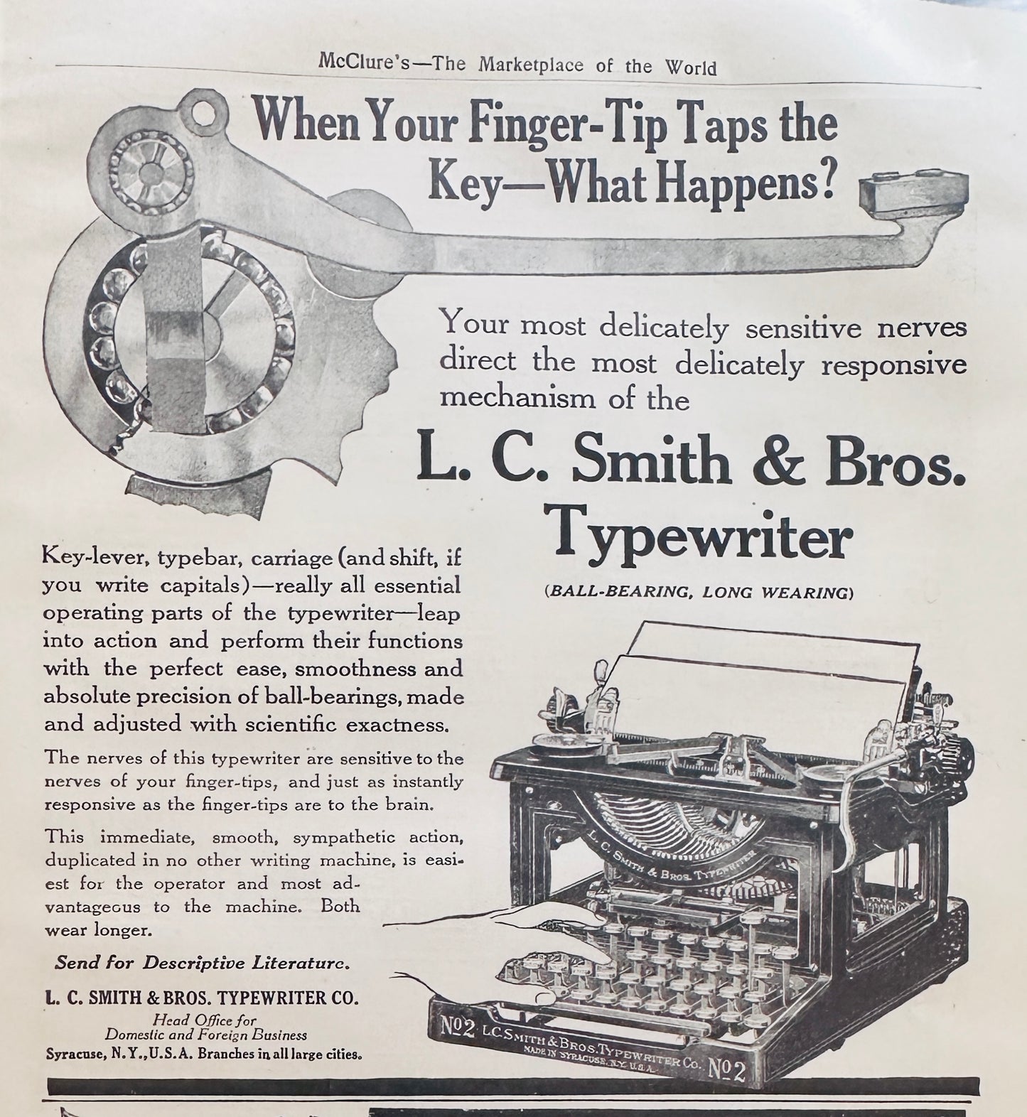 1911 L.C. Smith & Bros. Typewriter Syracuse, NY Ad #N1396