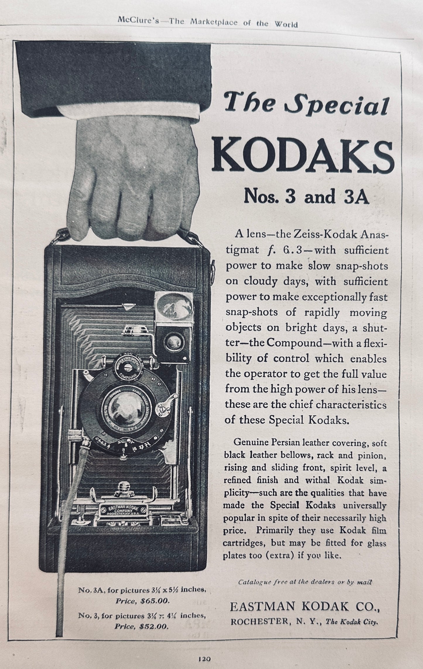 1911 Everitt "30" Metzger Motor Car & Kodak #3 & #3A Ad #N1390