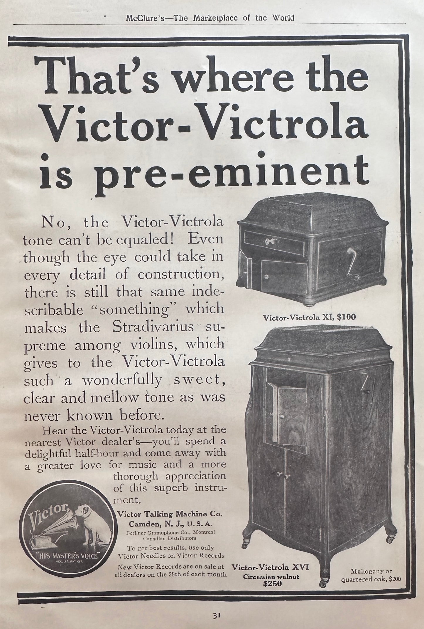 1911 Dual Sided Magazine Advertisements REO Motor Car & Victor-Victrola Ad #N1384