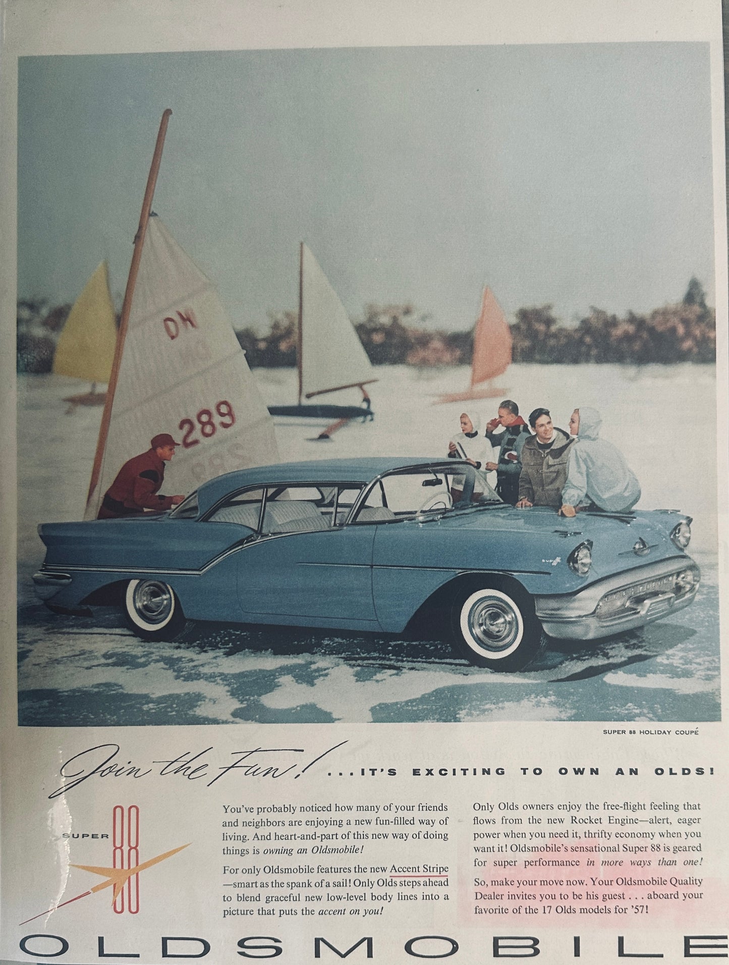1957 Oldsmobile Super 88 Holiday Coupe Magazine Ad - Pink Bleed through #79-2