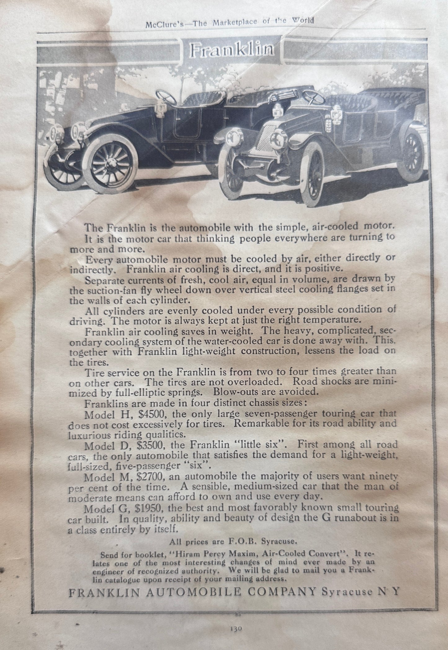 1911 Franklin Automobile Company Syracuse, NY - Ad #N1369