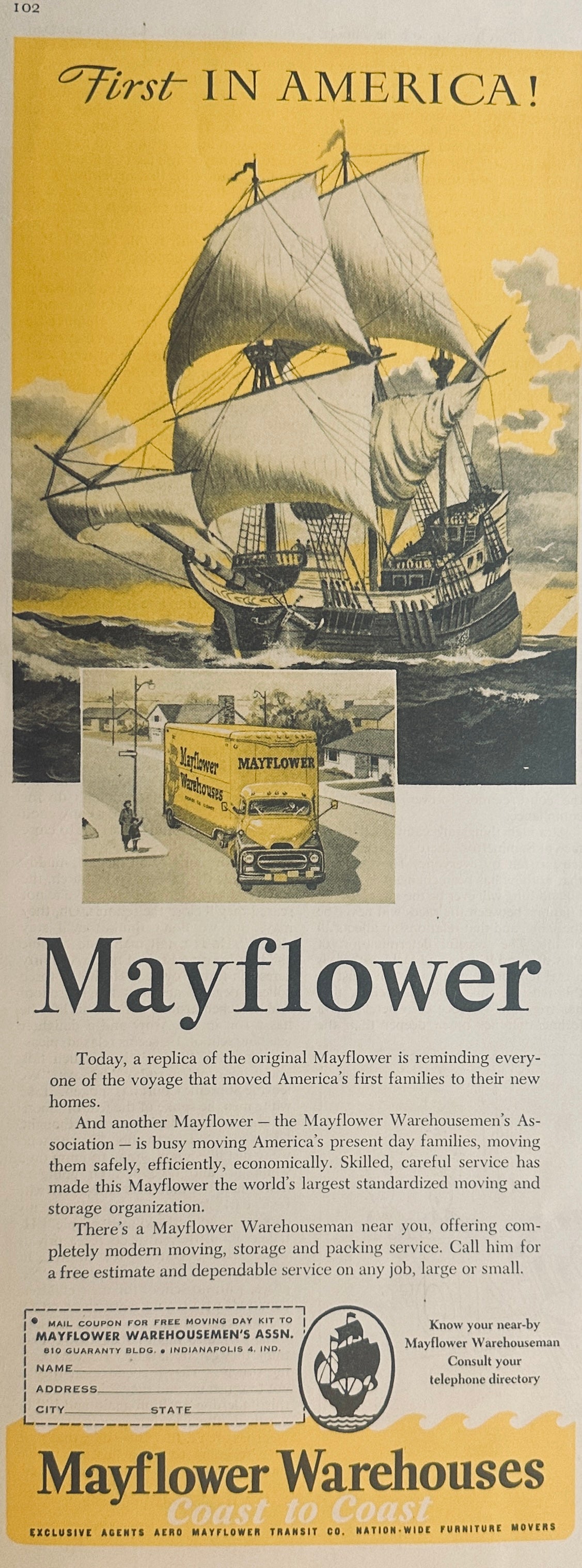1957 Mayflower Moving Company Magazine Ad -Black and Yellow Moving Van #1726
