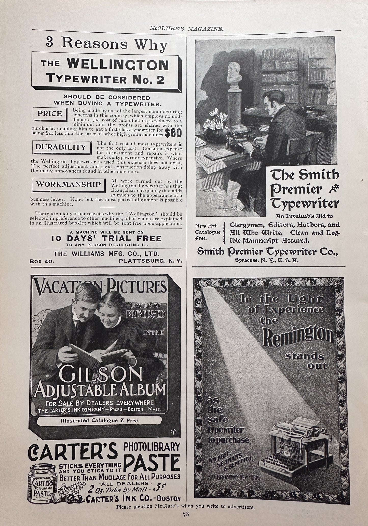 1898 - 6 Unique Antique Typewriter Ads of the Time Period AD#N1472