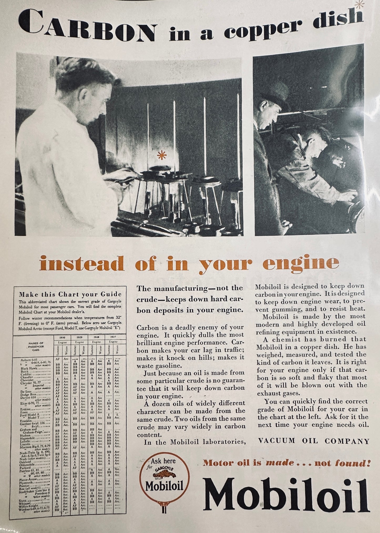 1930 Mobiloil Motor Oil is made ... not found! Mgazine Ad