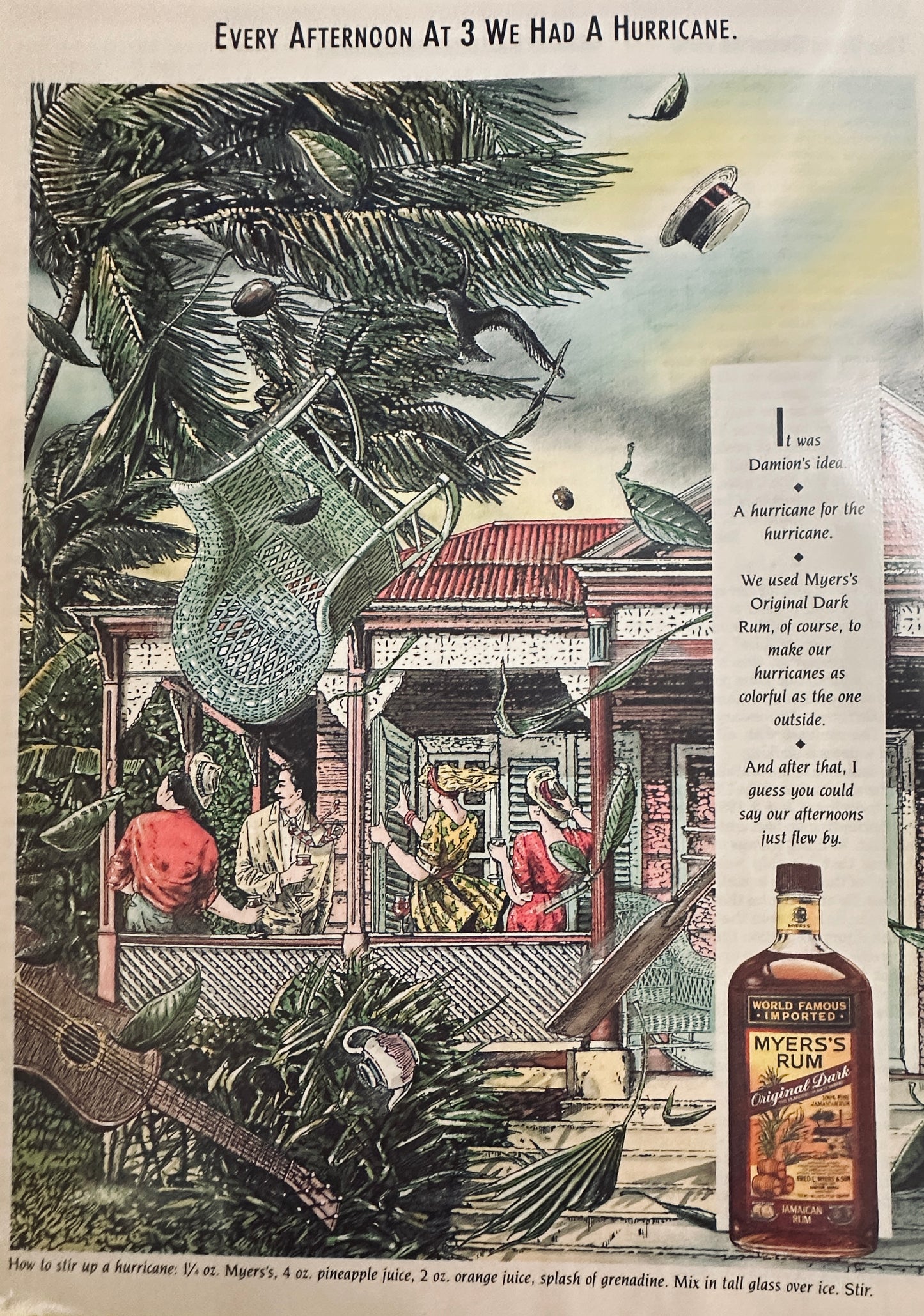 1992 Myers Rum - Every Afternoon At 3 We Had A Hurricane Magazine Ad N699
