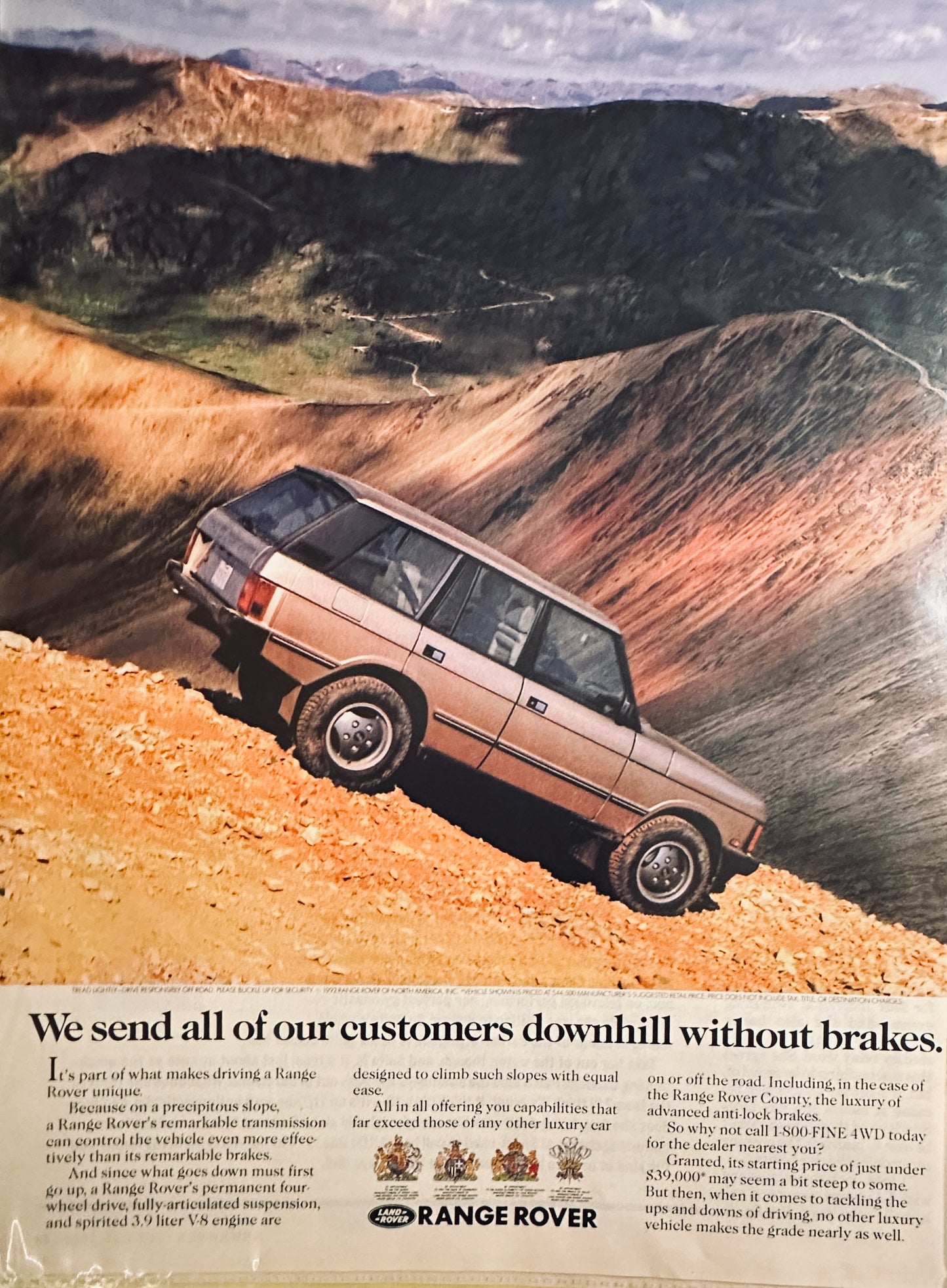 1992 Land Rover Range Rover County Magazine Ad - Rocky Hillside A#213