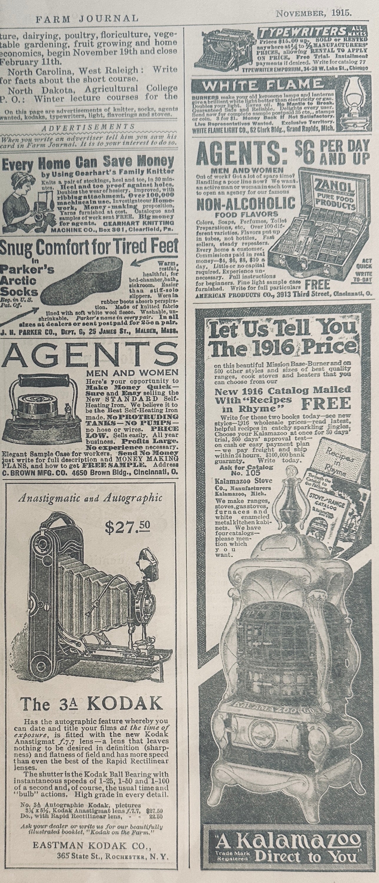 1915 Kalamazoo PotBelly Stove & Kodak Autographic Camera Ads