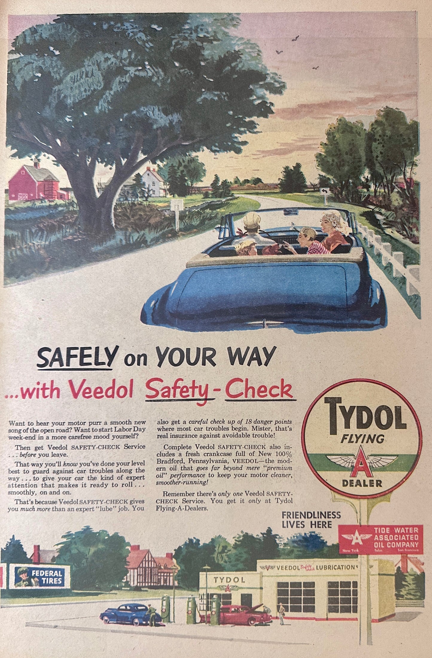 1950 Tydol Flying A Gasoline And Veedol Lubrication Ad #108