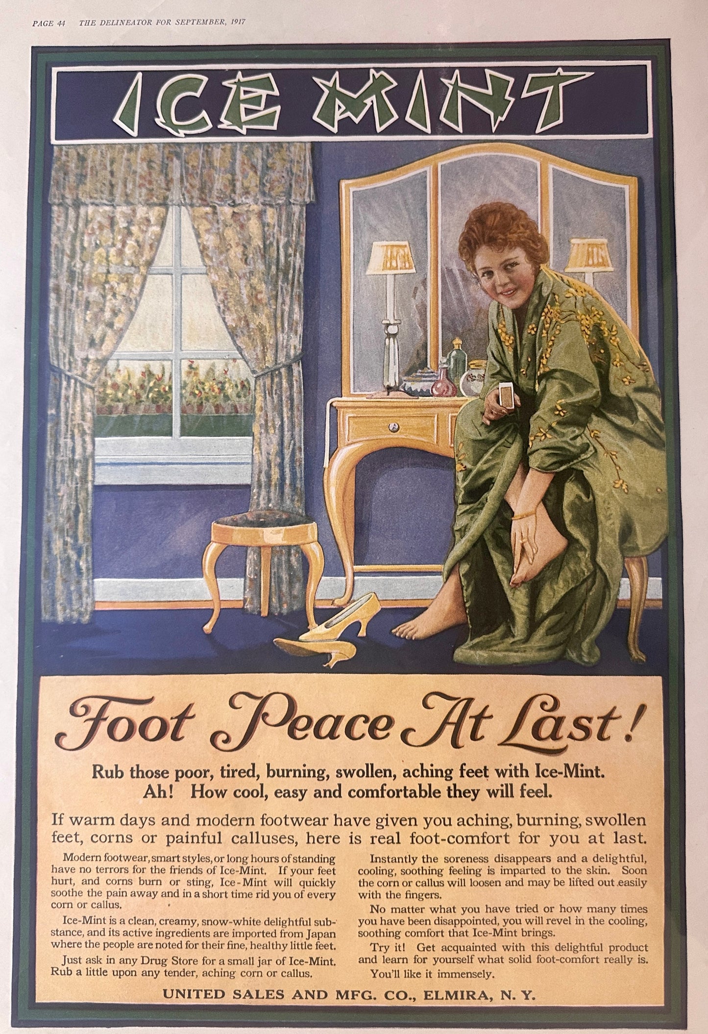 1917 Ice Mint Foot Ointment Antique Ad - Elmira, New York Ad #122