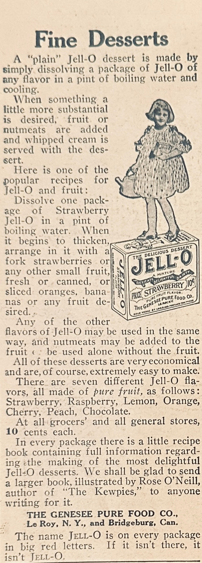 1914 Original Jell-o Magazine Ad - Fine Desserts