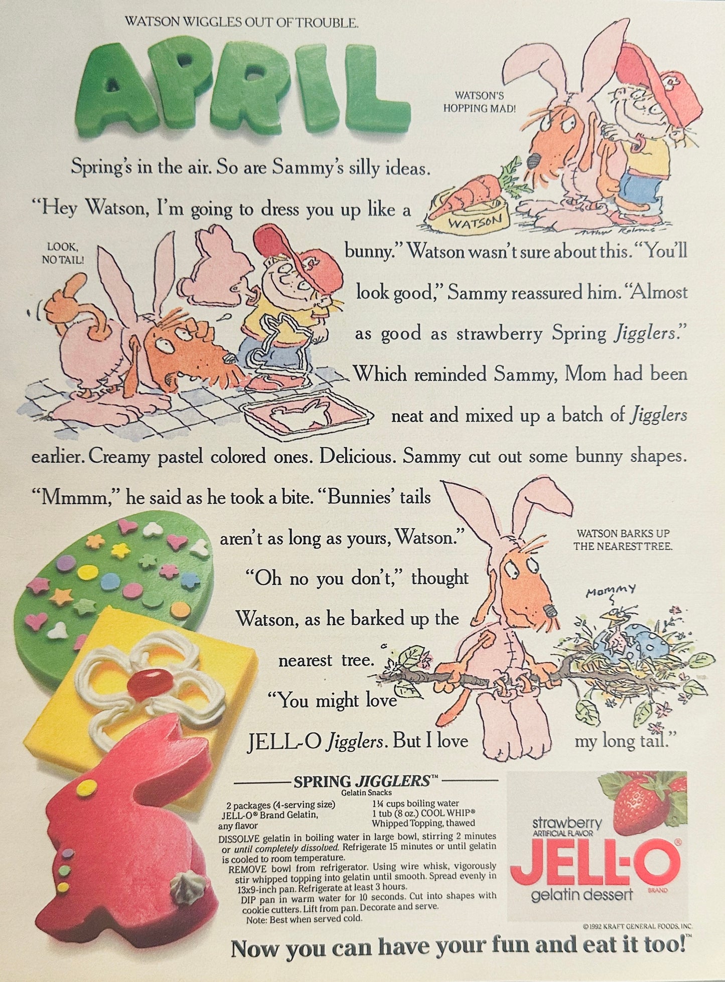 1992 Jello Jell-O Watson Wiggles - April Jell-o Jigglers Recipe - Magazine Ad