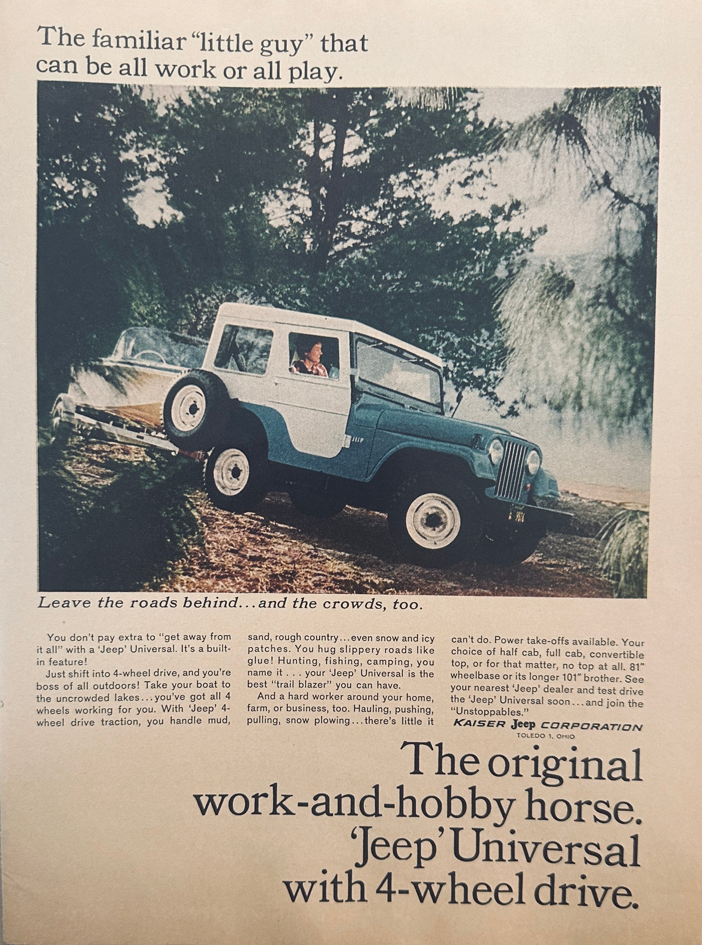 1967 Jeep Universal in Blue with White Top Magazine Ad A169