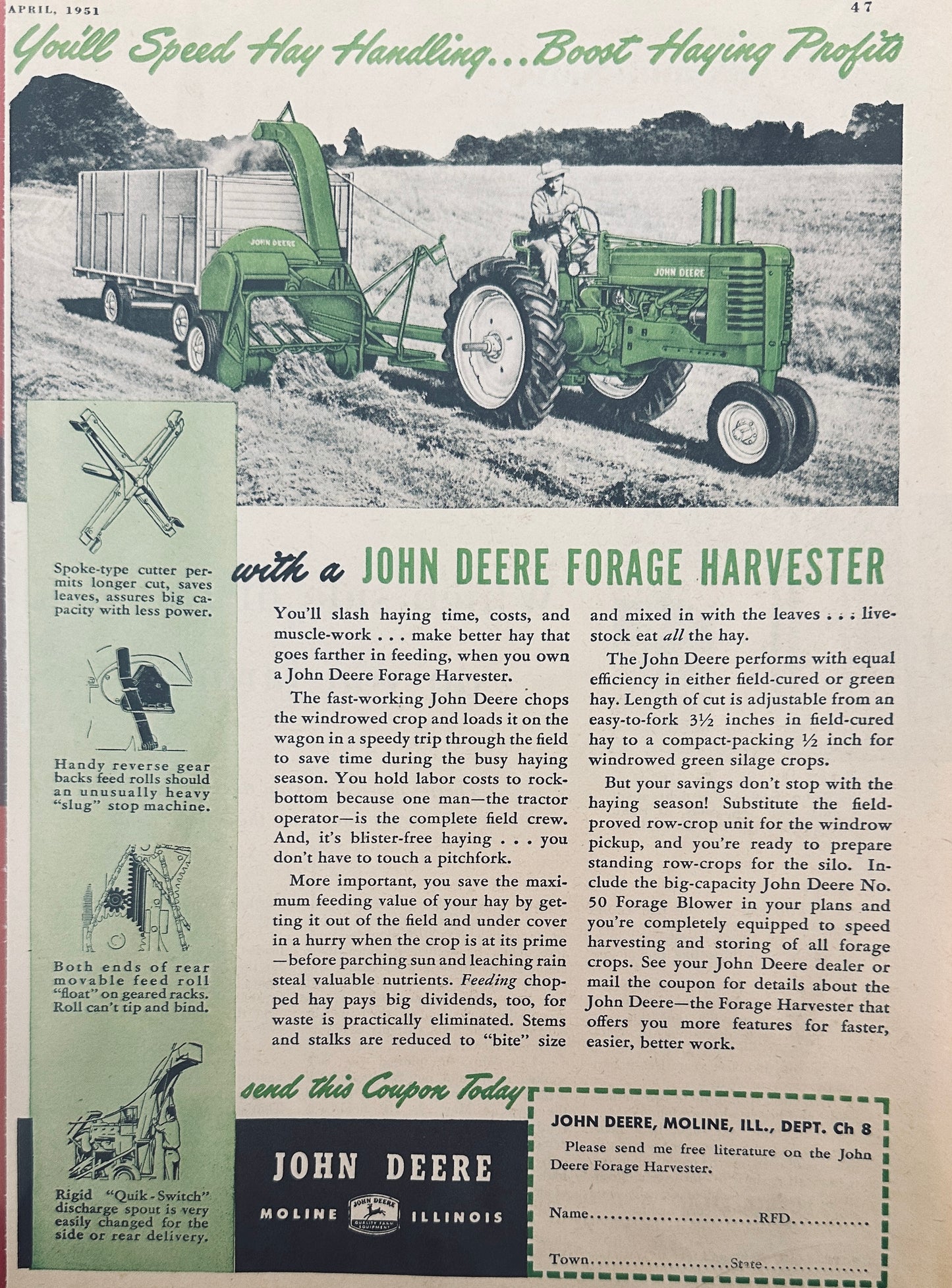 1951 John Deere Forage Harvester Magazine Ad N545