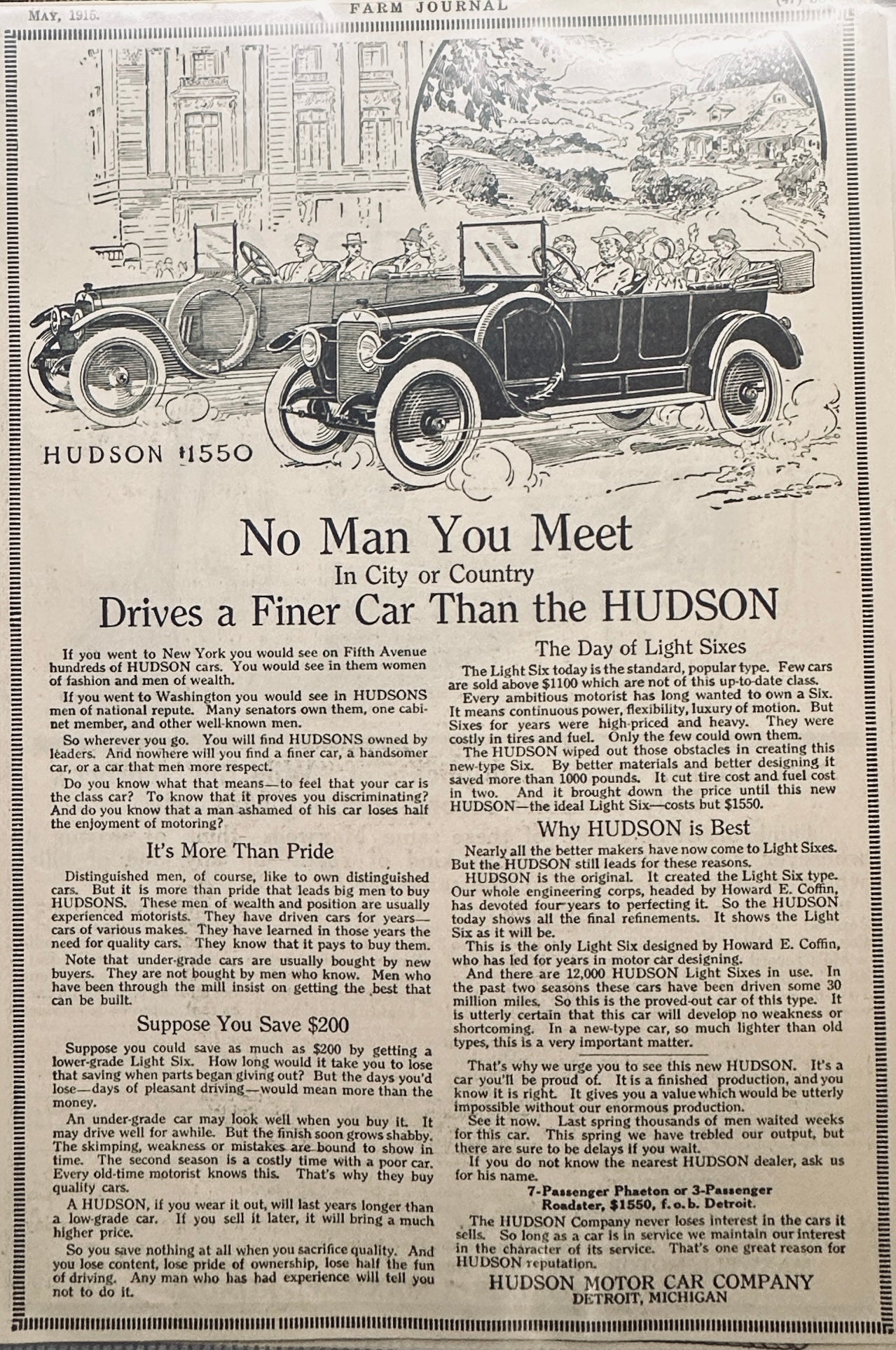 1915 Hudson 1915 Maxwell double sided magazine ad