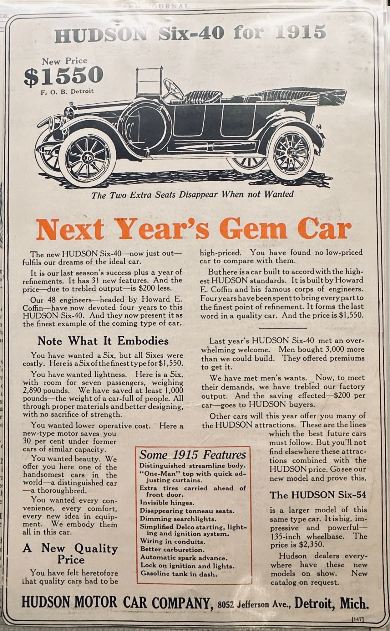 1915 Lot of (5) Unique Hudson Automobile Ads + (1) Maxwell Ad #A151-1-2-3-4-5