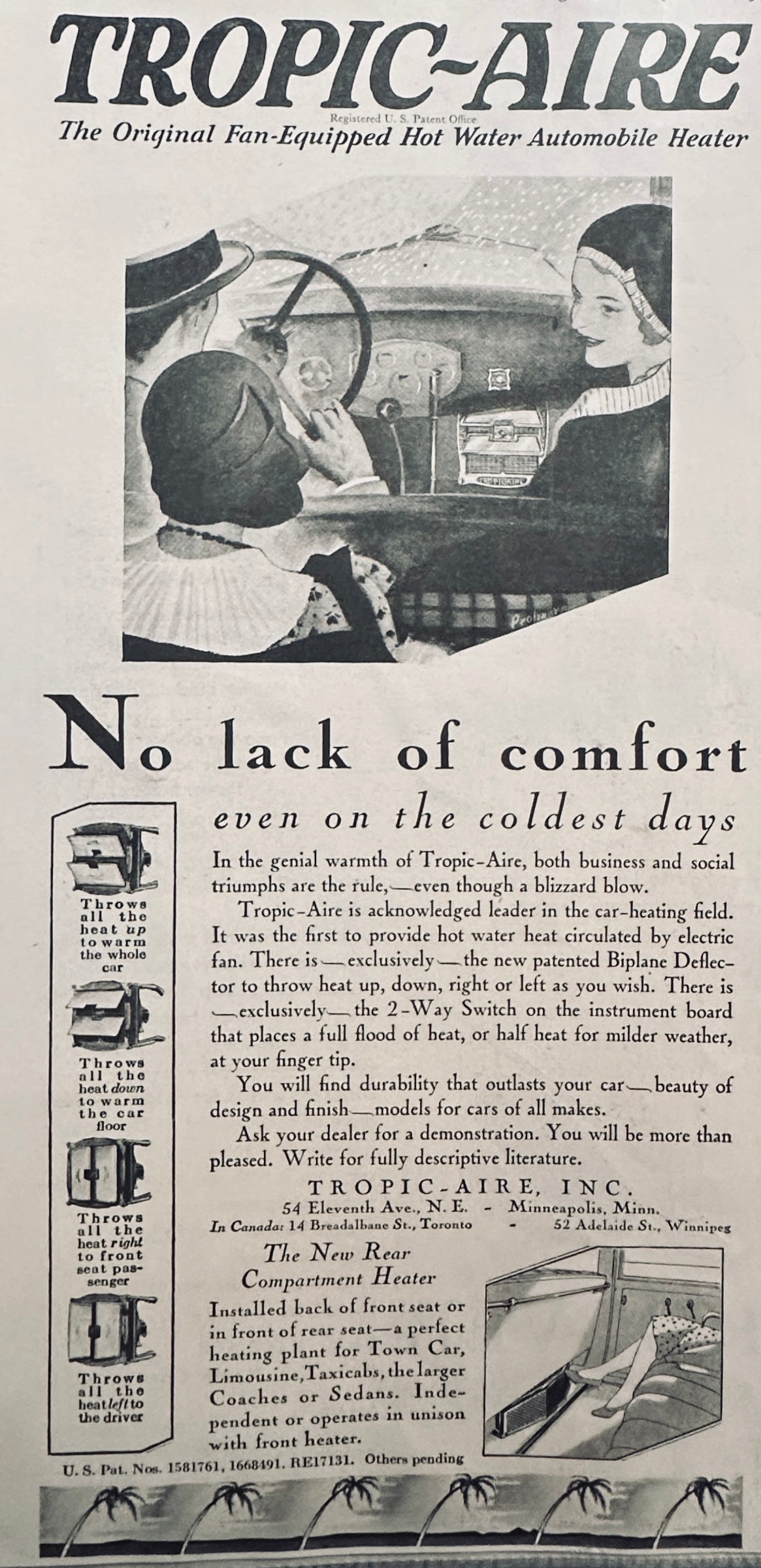 1930 Hoover Vacuum Cleaner & Tropic Aire Auto Heater Magazine Ad
