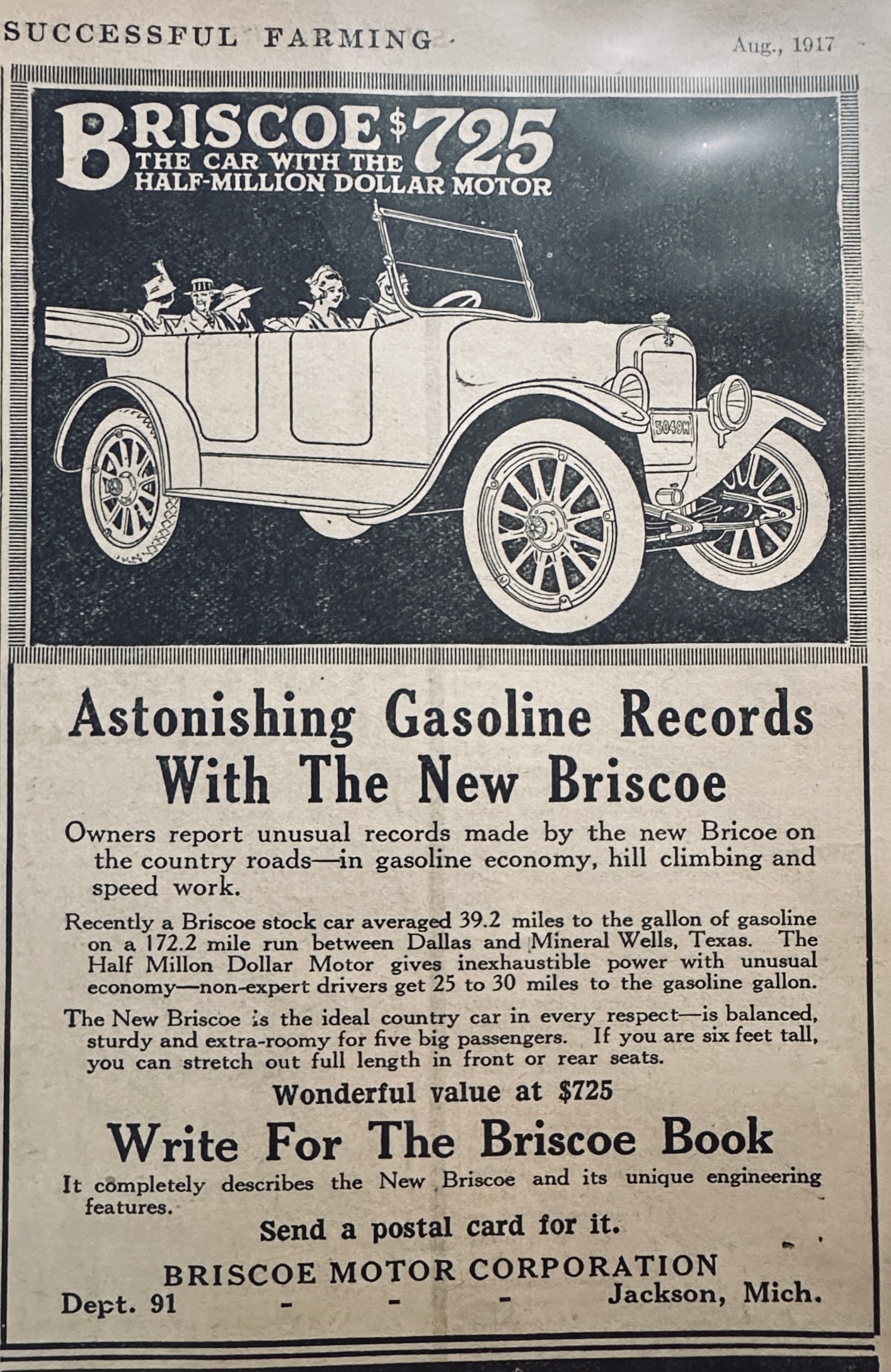 1917 Heider Model C 12-20 Traction Engine & Briscoe Automobile Magazine Ad