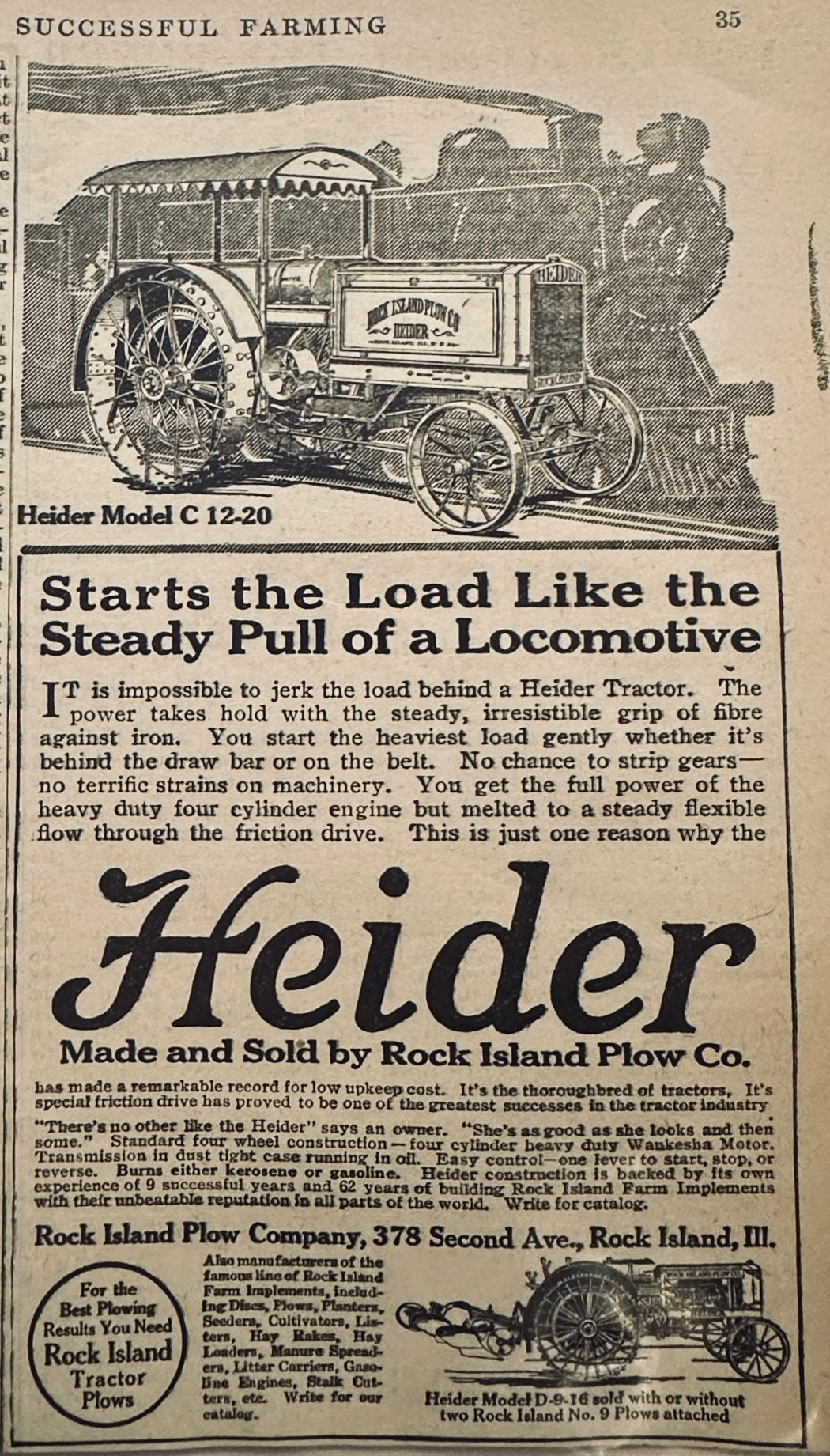 1917 Heider Model C 12-20 Traction Engine & Briscoe Automobile Magazine Ad