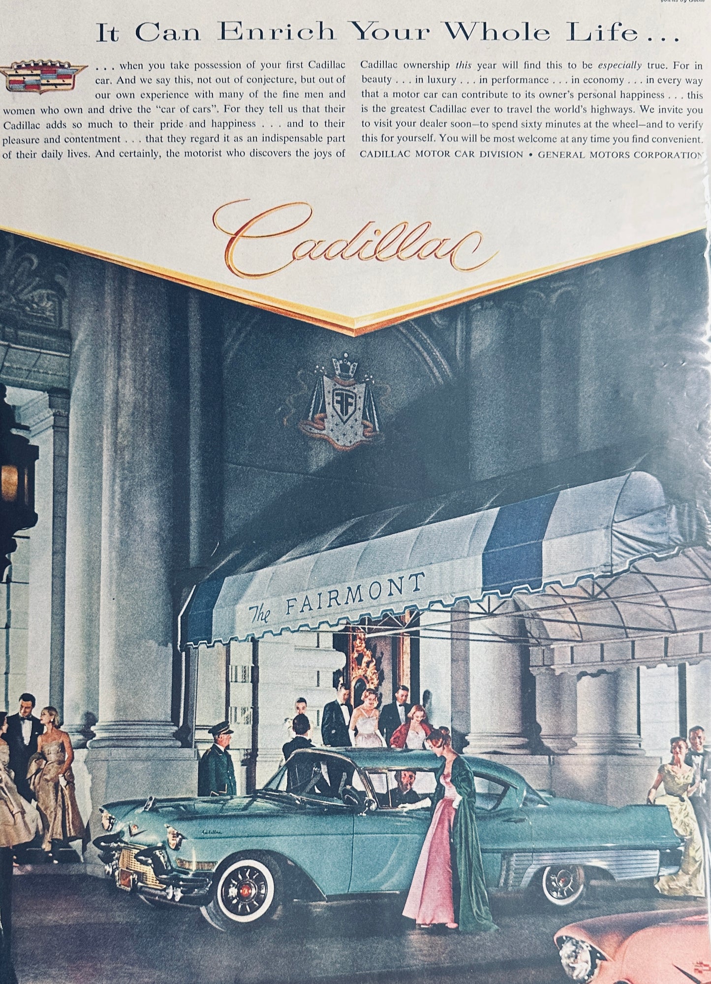 1957 General Electric Big Screen Portable TV & Cadillac Coupe Magazine Ads #1726