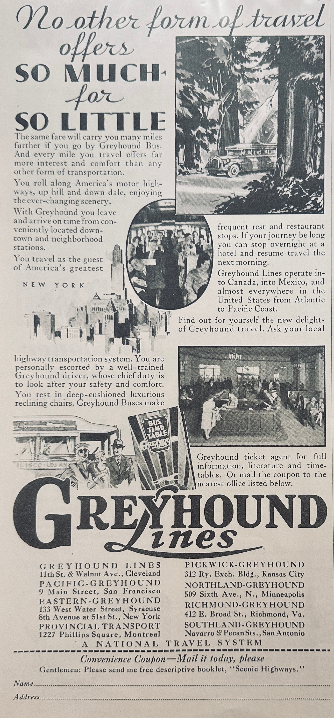 1930 Greyhound Bus Lines Vacation So Much For So Little Magazine Ad