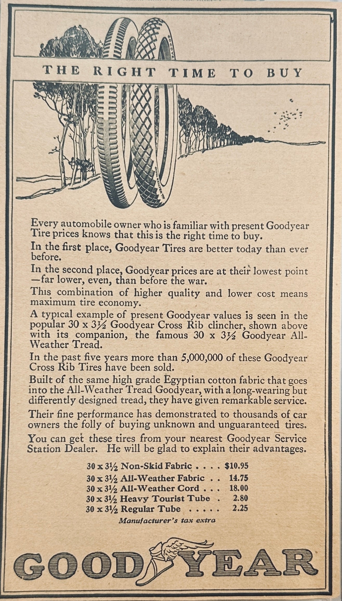 1922 Goodyear Tire - The Right Time to Buy - Magazine Ad