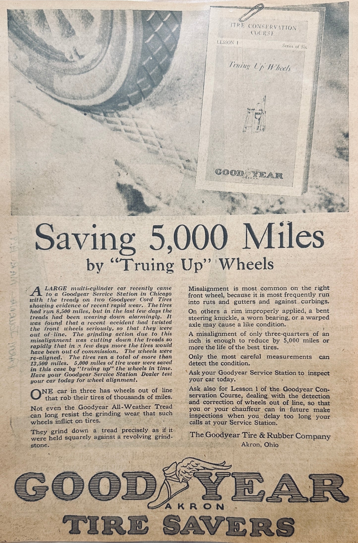 1919 Goodyear Automotive Tires & Disston Saws & Tools Magazine Ad