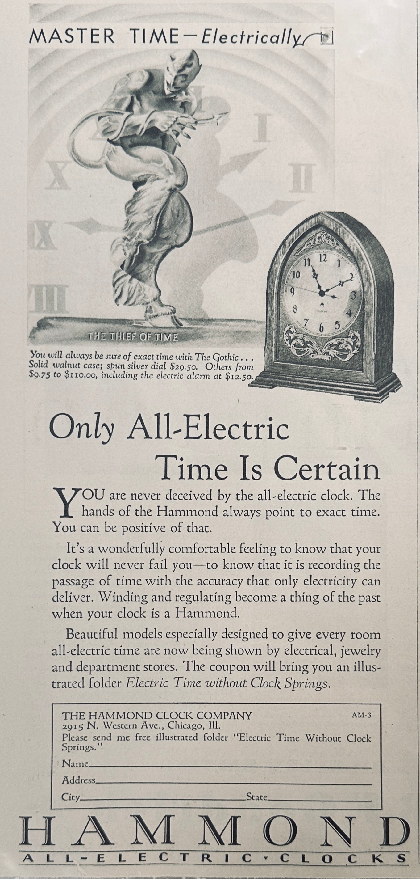 1930 BF Goodrich High Flex Rubber Belting & Hammond All Electric Clock Magazine Ad