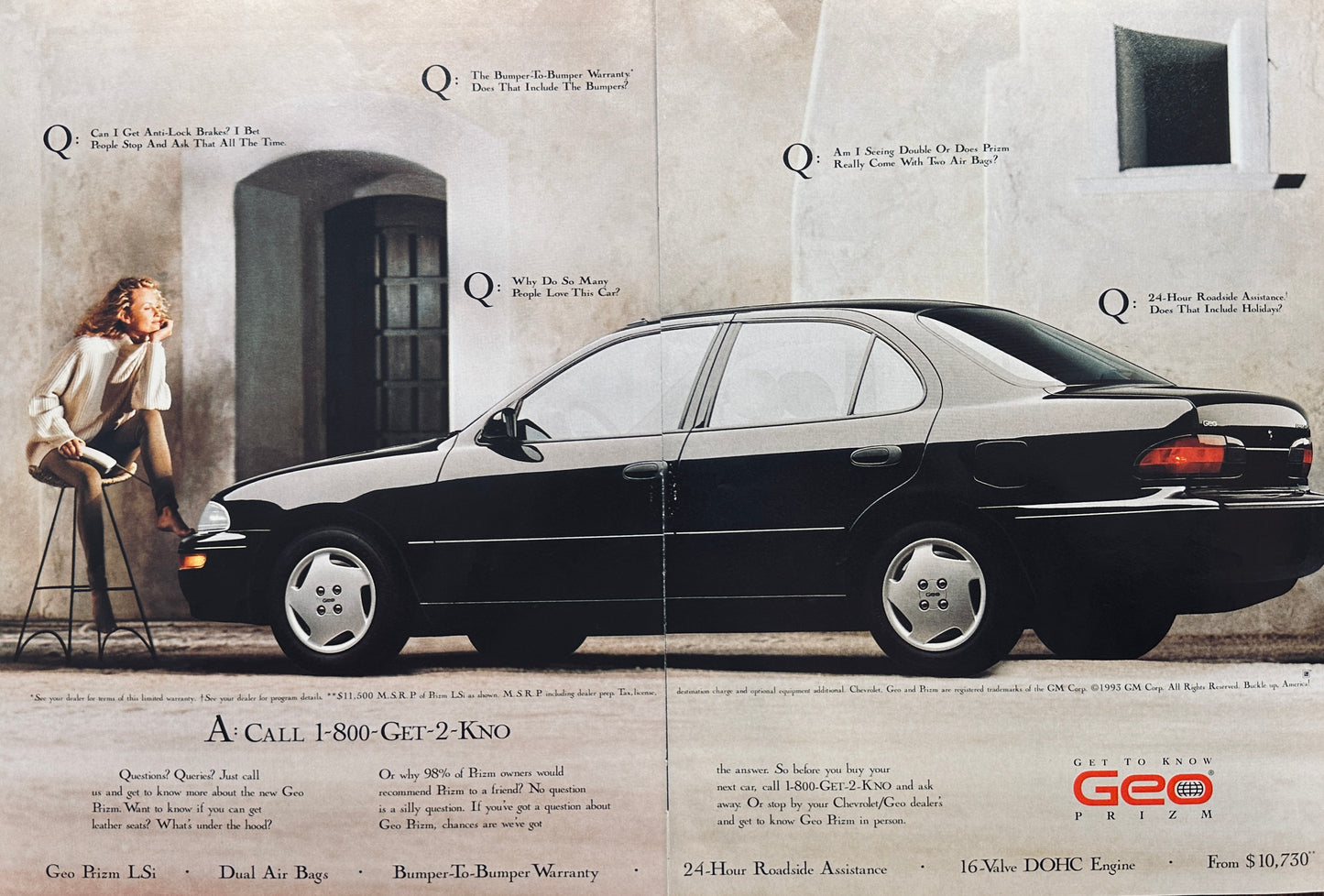 1993 2-Page GEO Prism LSi Magazine - Woman Contemplating - Magazine Ad