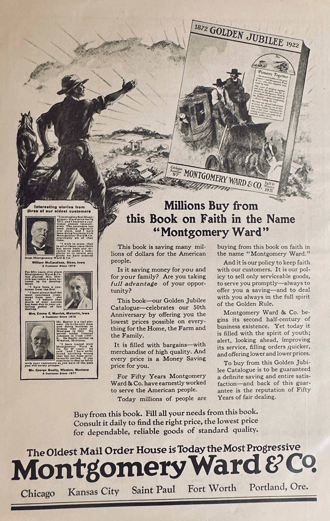 1922 Montgomery Ward Golden Jubilee Catalog - Promotional Magazine Ad