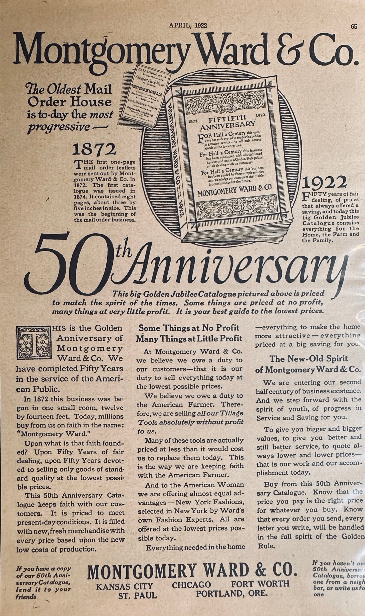 1922 Montgomery Wards 50th Anniversary Catalog Promotional Ad