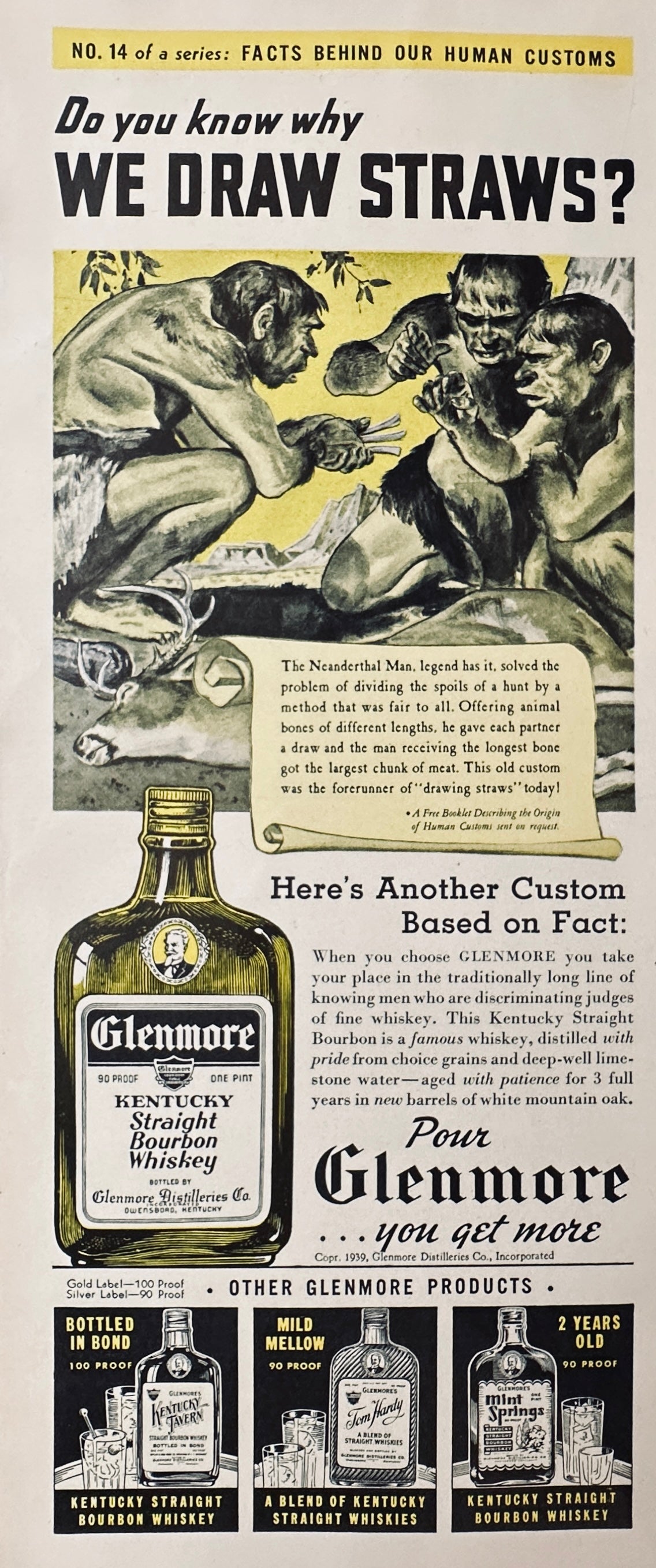 1939 Hiram Walker's Gin & Glenmore Bourbon Whiskey Magazine Ads