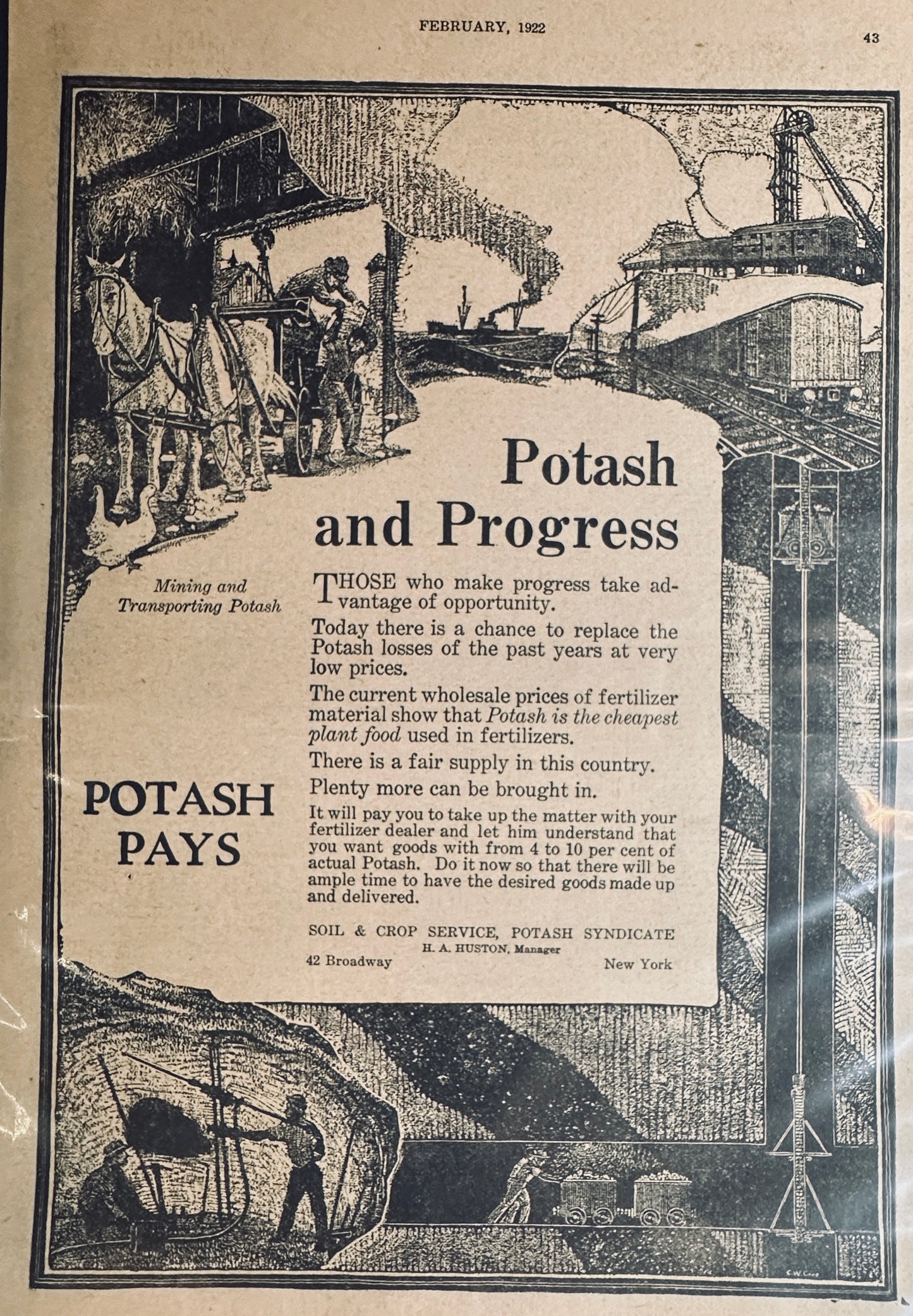 1922 Potash & Progress - Plant Fertilizer - Magazine Ad