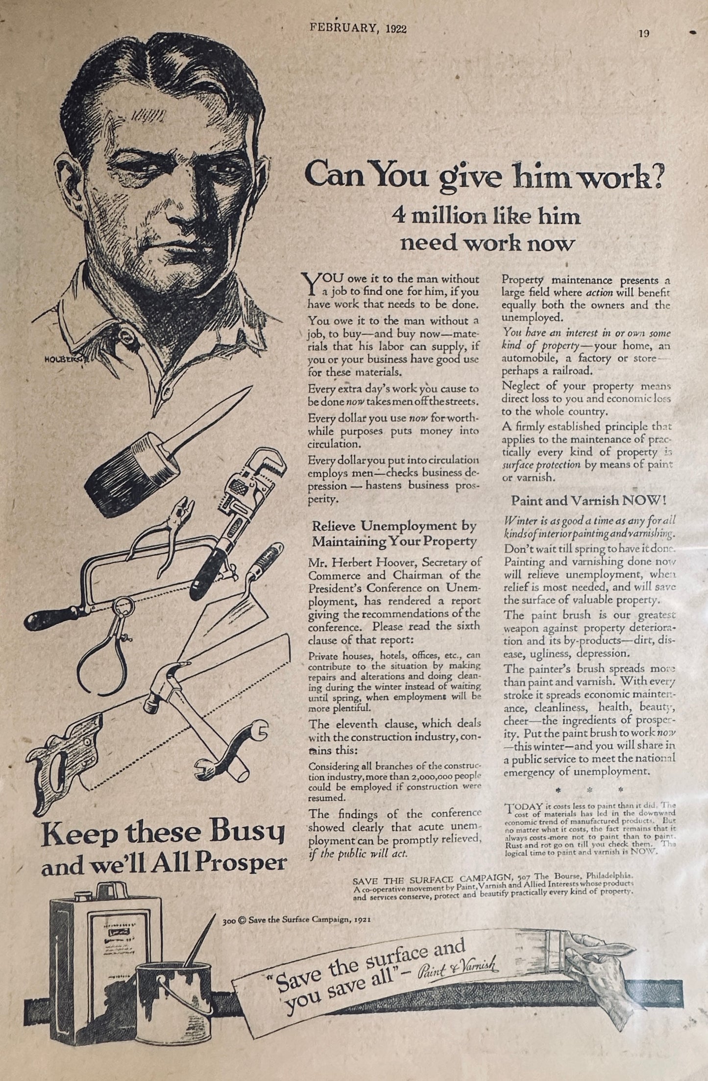 1922 Historical Public Service Promotional Advertisement To Promote Employment