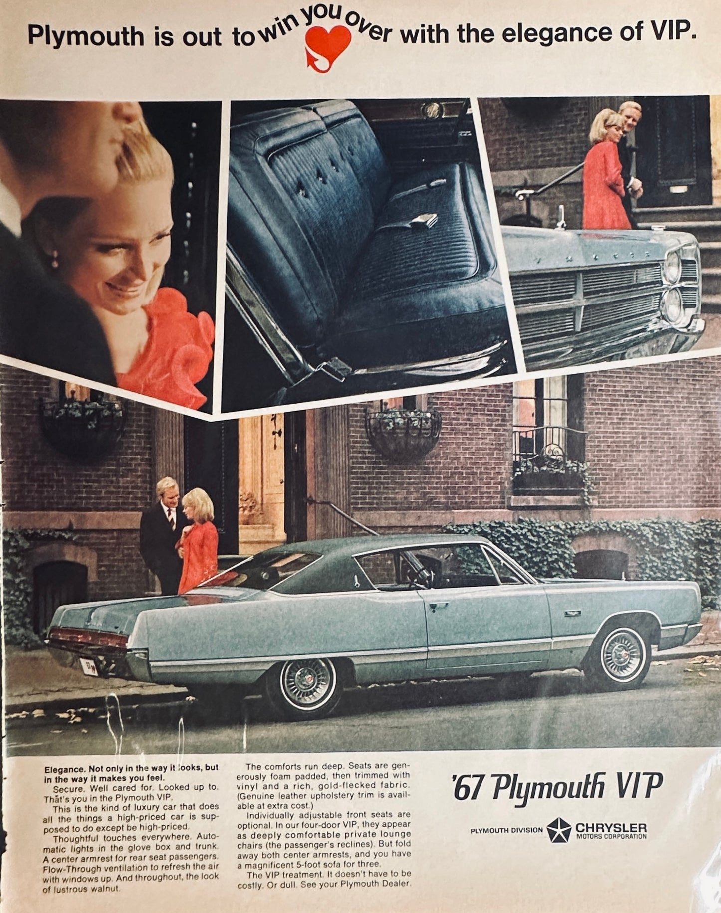 1967 Plymouth VIP 2-Door Blue Sedan - Out to Win You Over Magazine Ad 1731