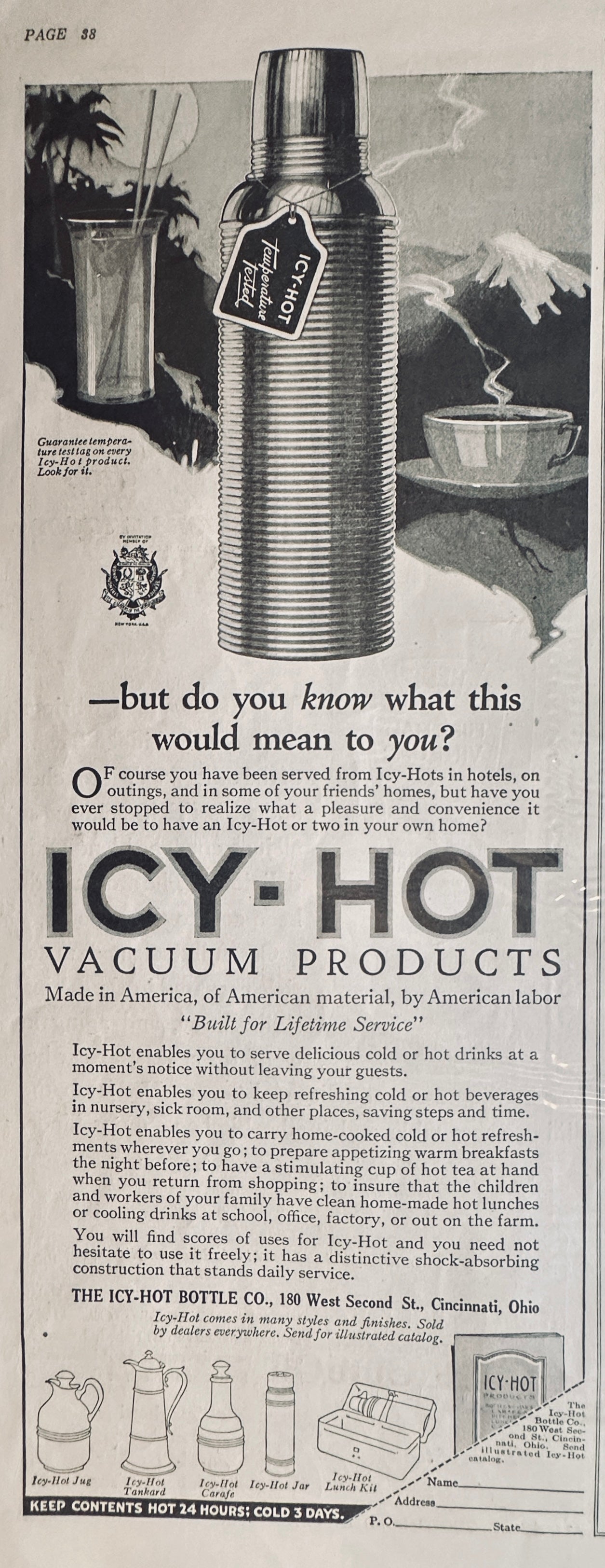 1922 Heinz Vinegars - 4 varieties - + Icy-Hot Thermos - Magazine Ad