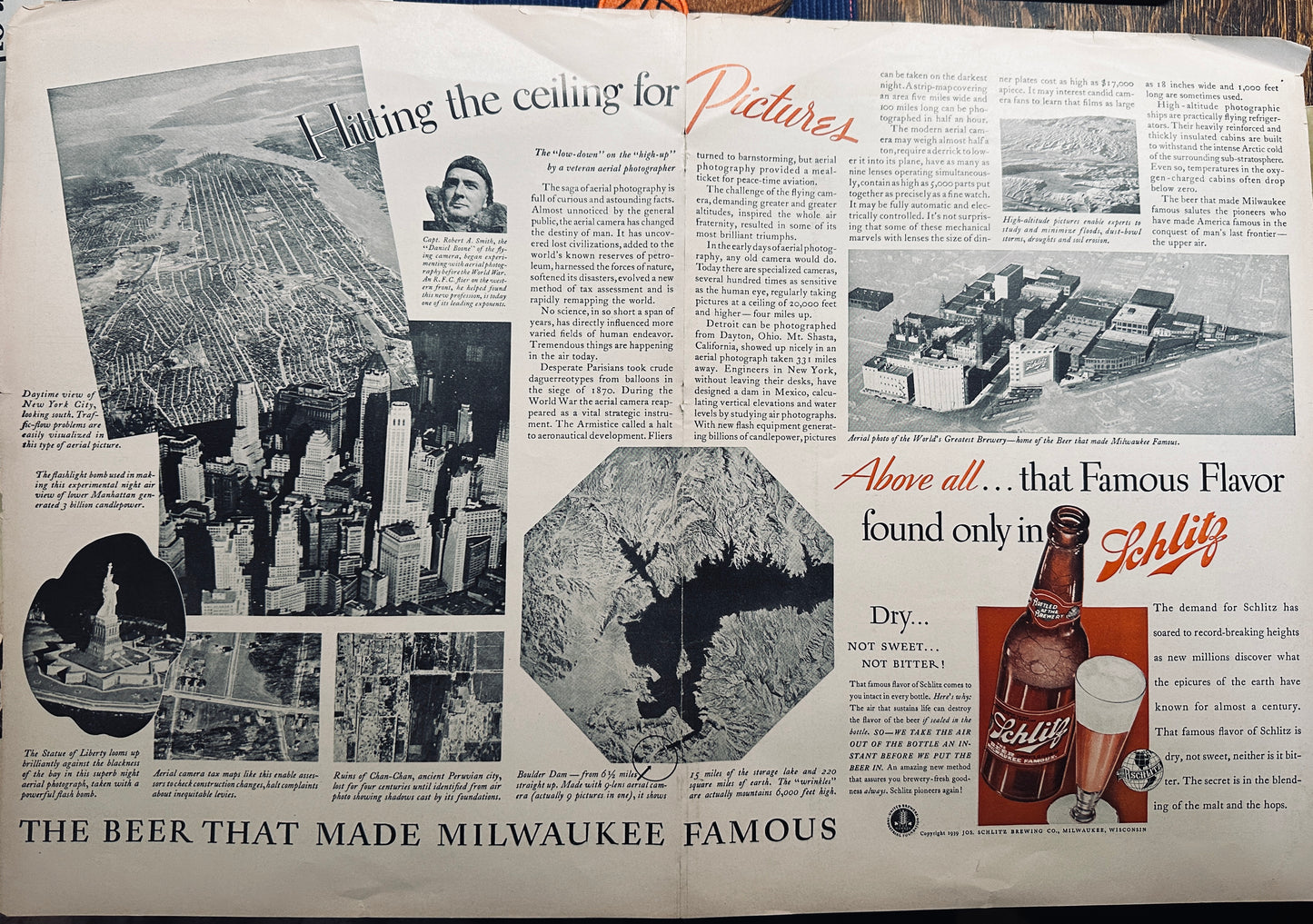 1939 Centerfold Magazine Ad Featuring Schlitz Beer Aerial View of Factory Ad Set #1735