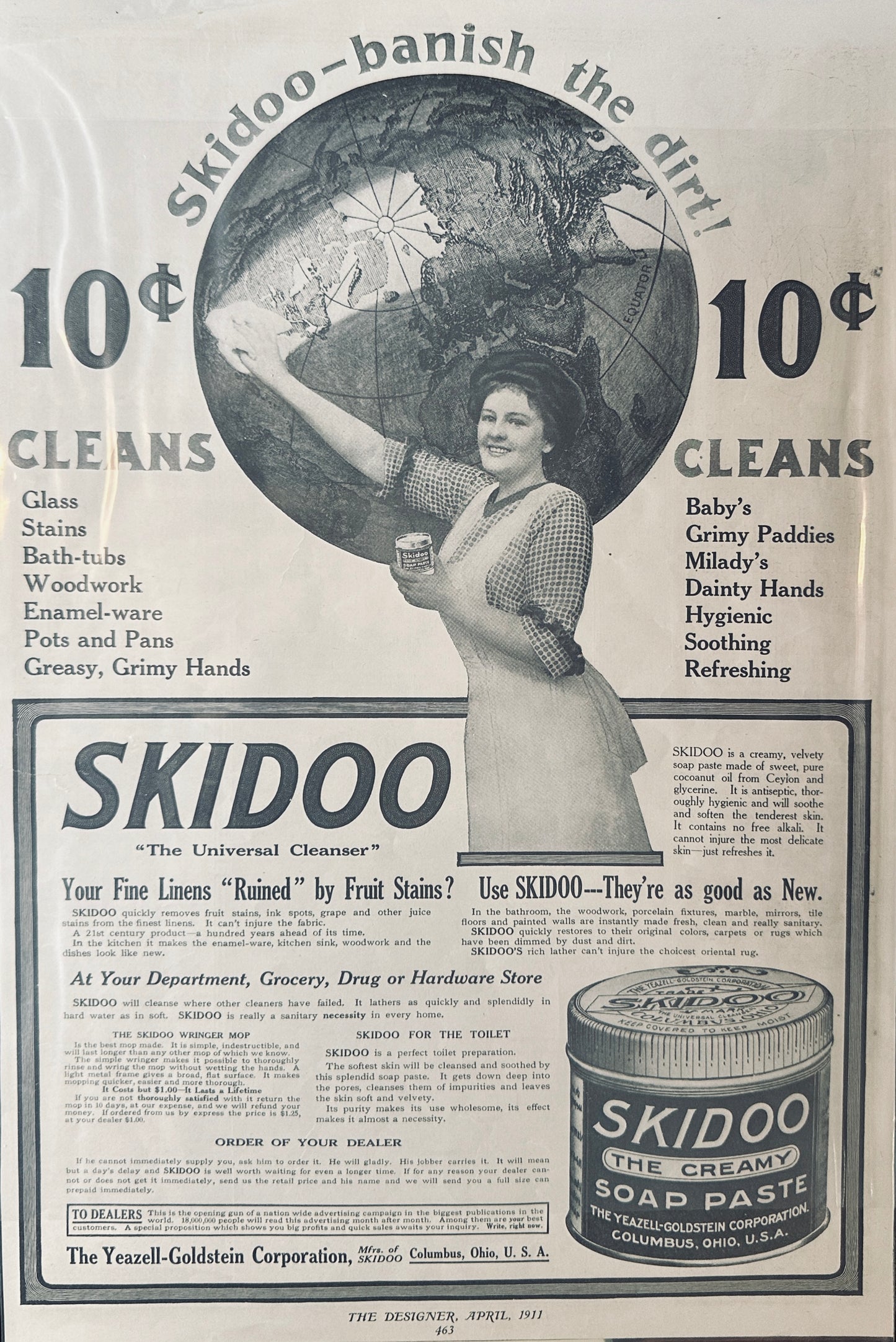 1911 Skidoo The Creamy Soap Paste - Banish the Dirt - Magazine Ad