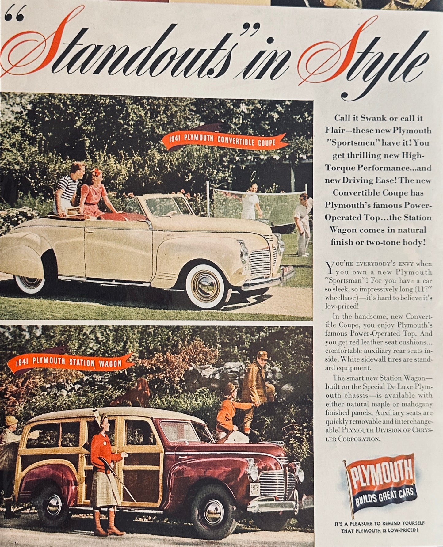 1941 Plymouth Sportsman & Gargoyle Lubricants- Viscolite Fluid Magazine Ads