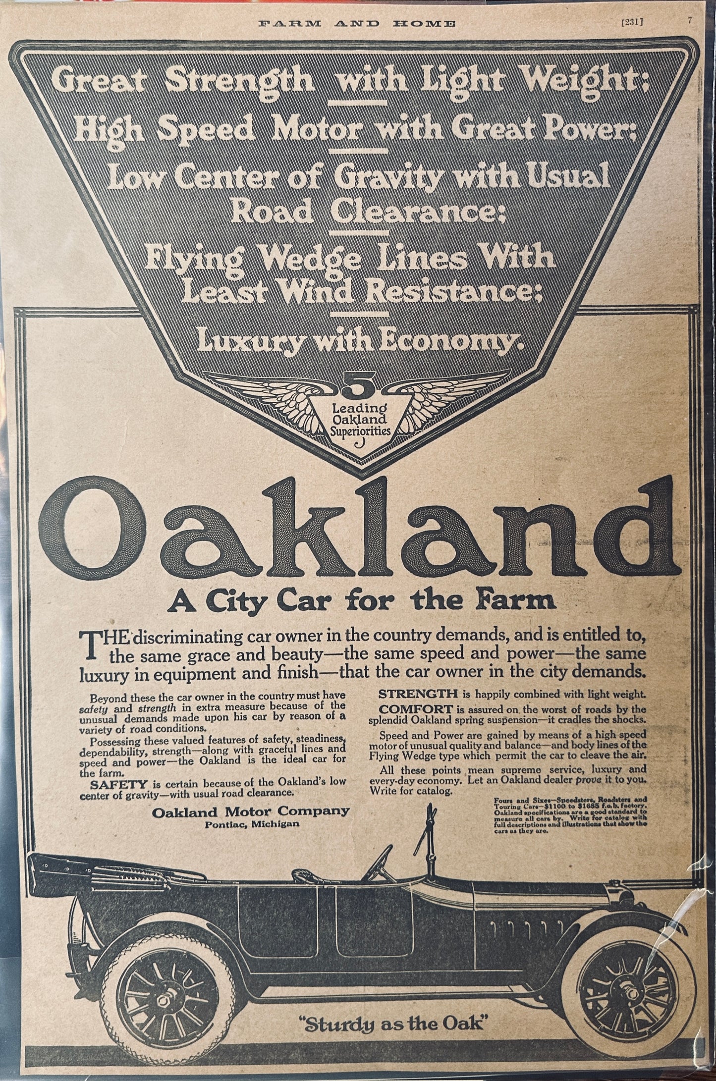 1915 Oakland a City Car for the Farm - Magazine Ad