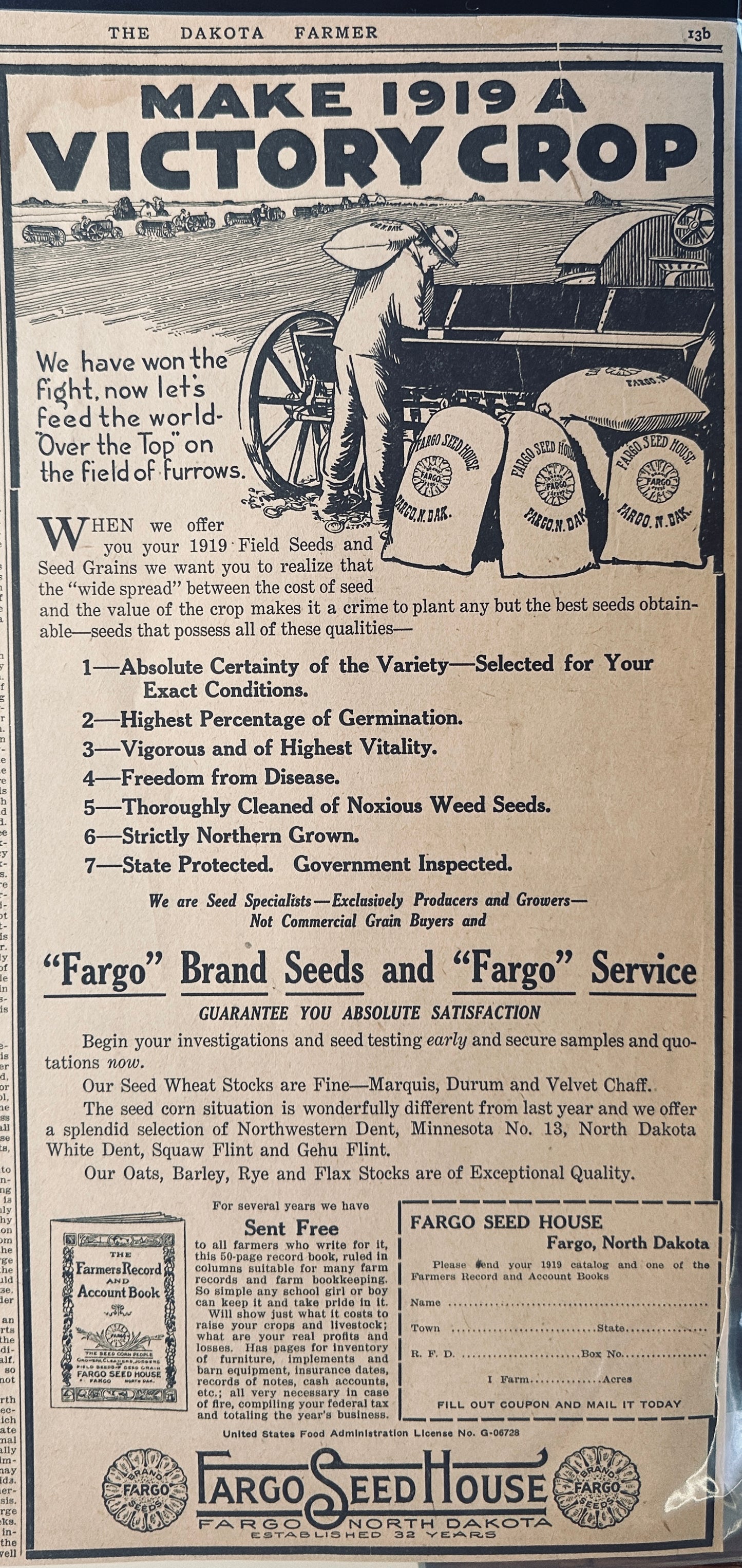 1919 Double Sided Advertisements on Magazine Page - Tractors & Seeds